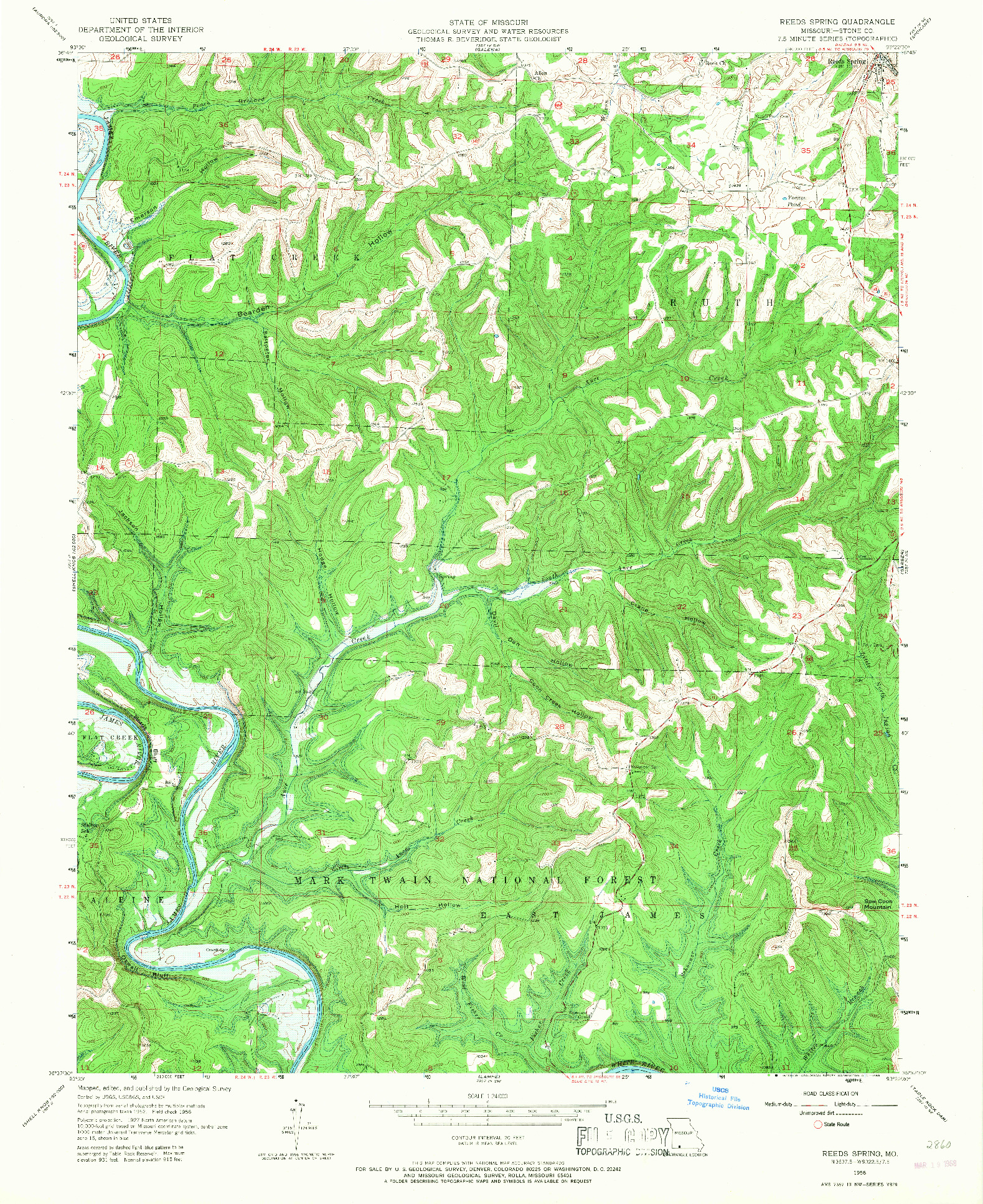 USGS 1:24000-SCALE QUADRANGLE FOR REEDS SPRING, MO 1956