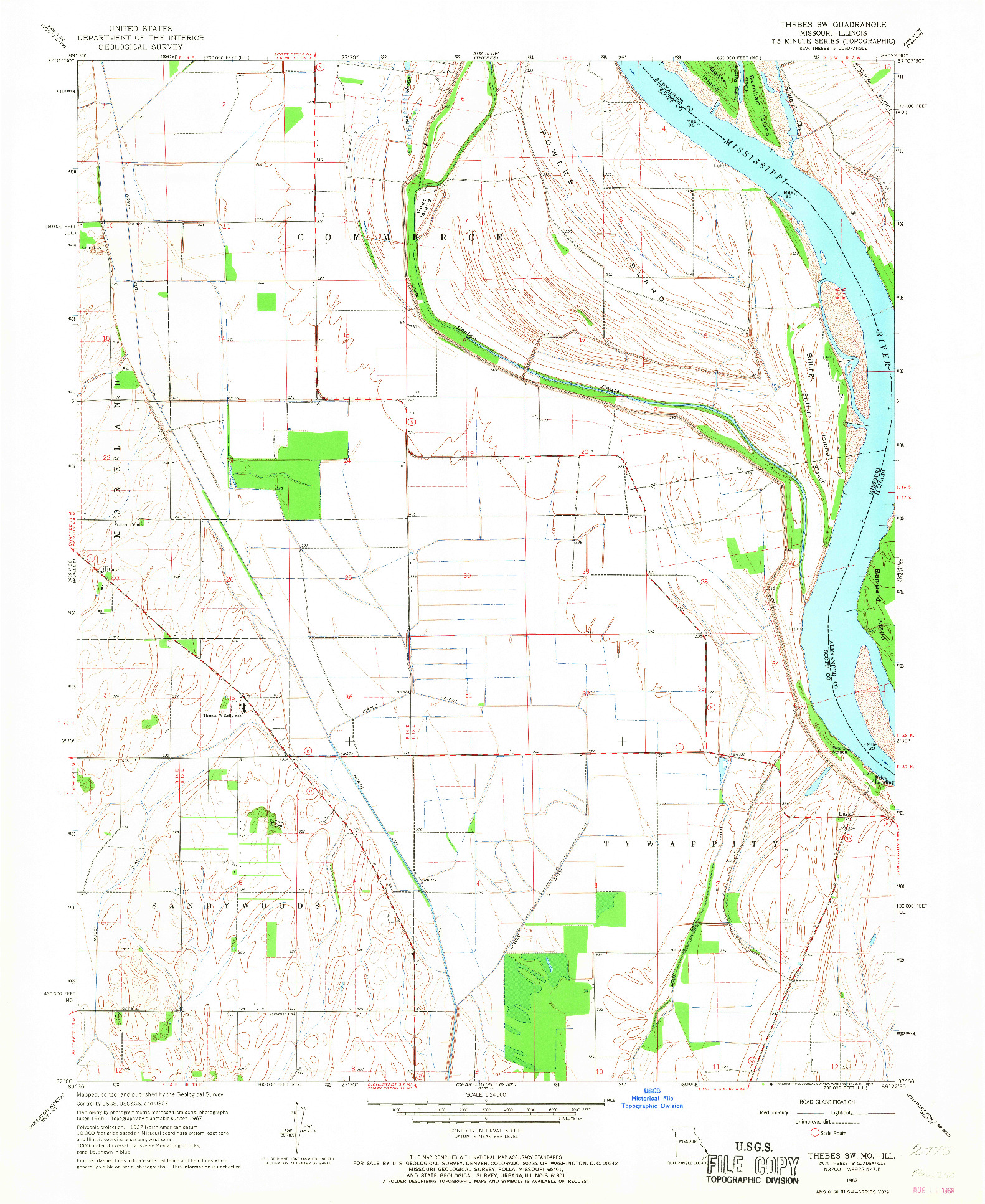 USGS 1:24000-SCALE QUADRANGLE FOR THEBES SW, MO 1967