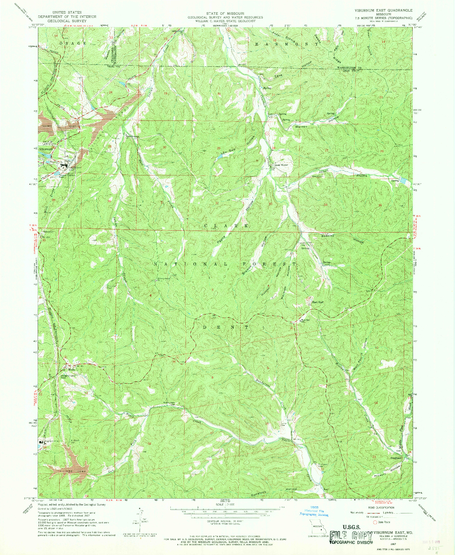 USGS 1:24000-SCALE QUADRANGLE FOR VIBURNUM EAST, MO 1967