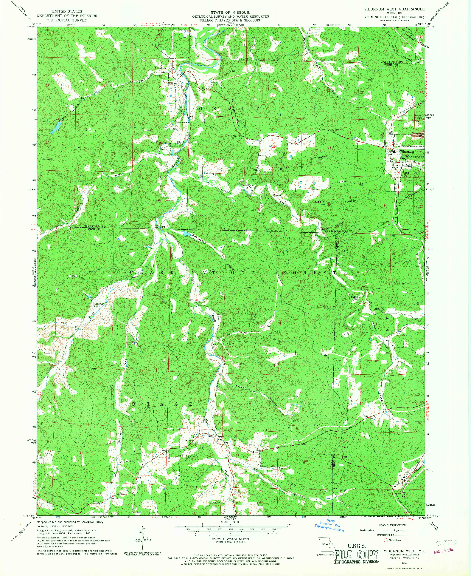 USGS 1:24000-SCALE QUADRANGLE FOR VIBURNUM WEST, MO 1967