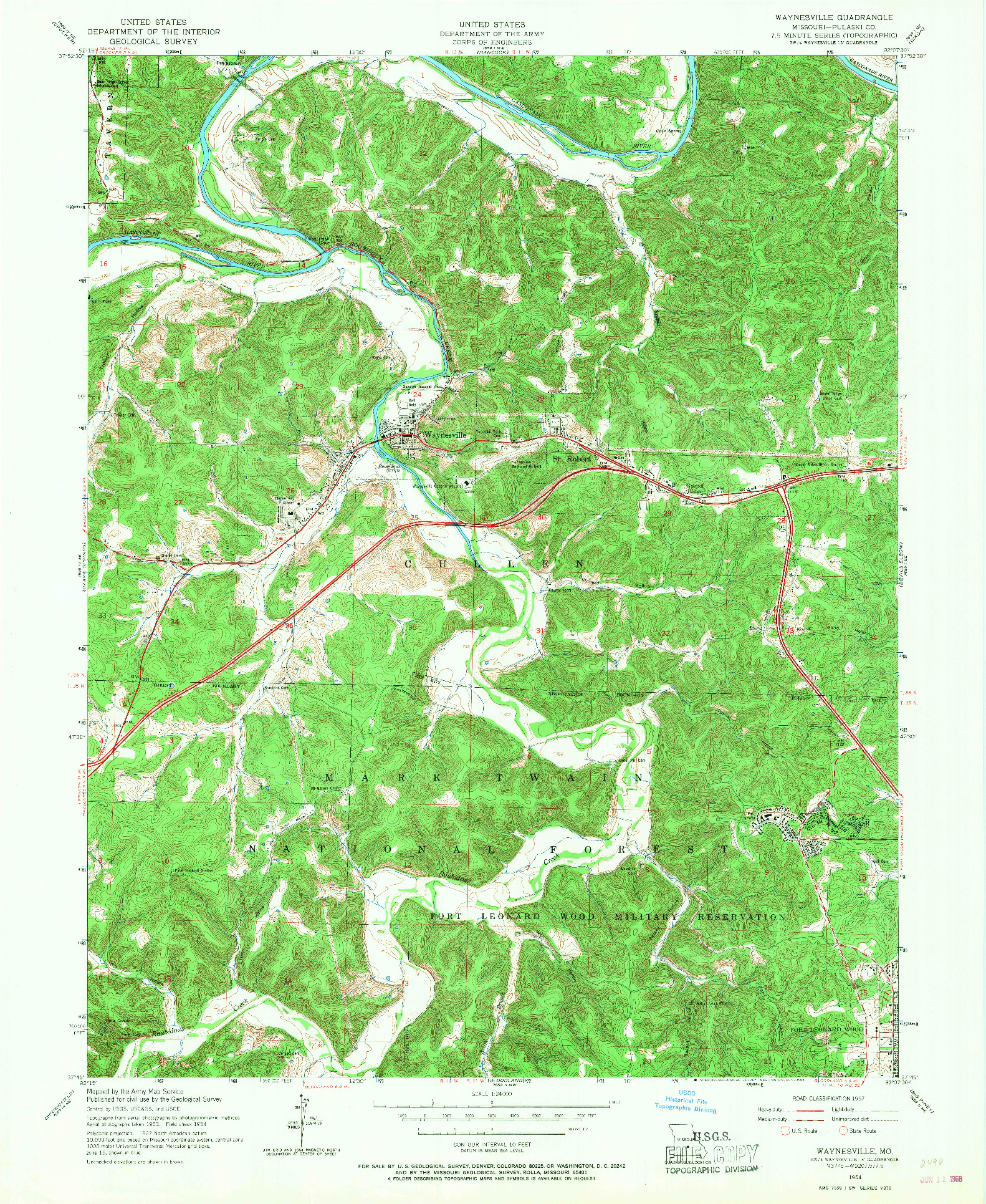 USGS 1:24000-SCALE QUADRANGLE FOR WAYNESVILLE, MO 1954