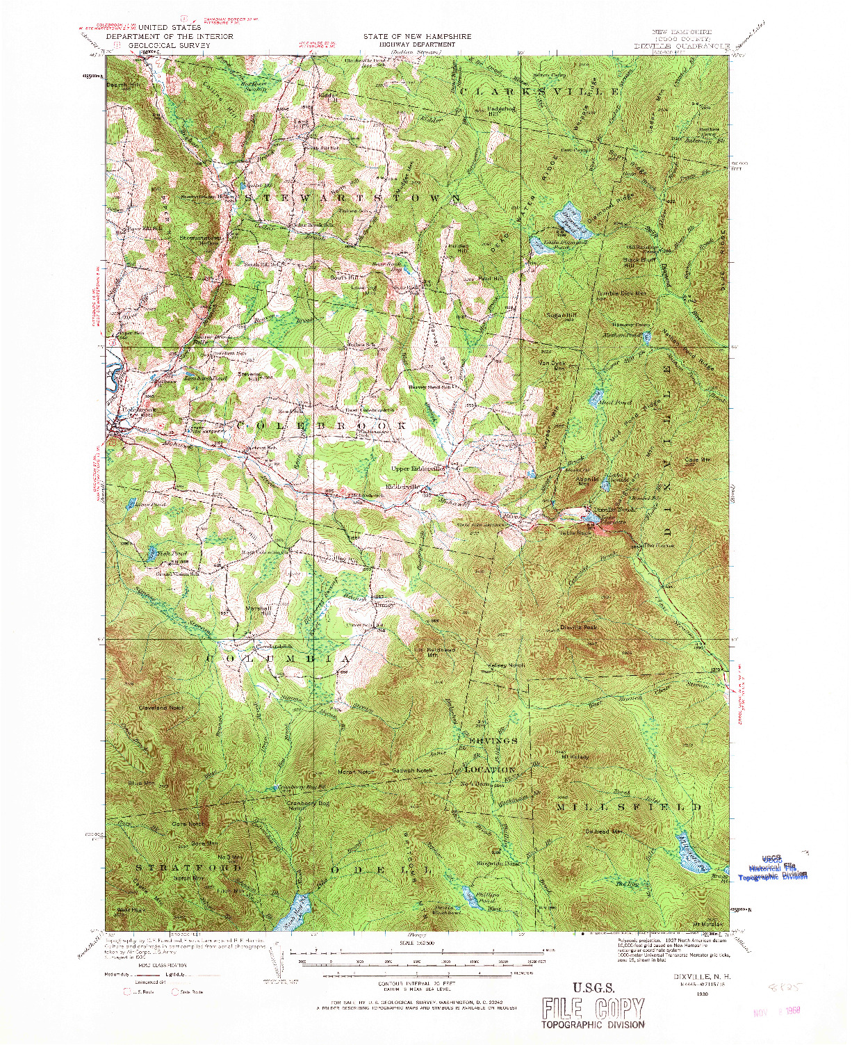 USGS 1:62500-SCALE QUADRANGLE FOR DIXVILLE, NH 1930