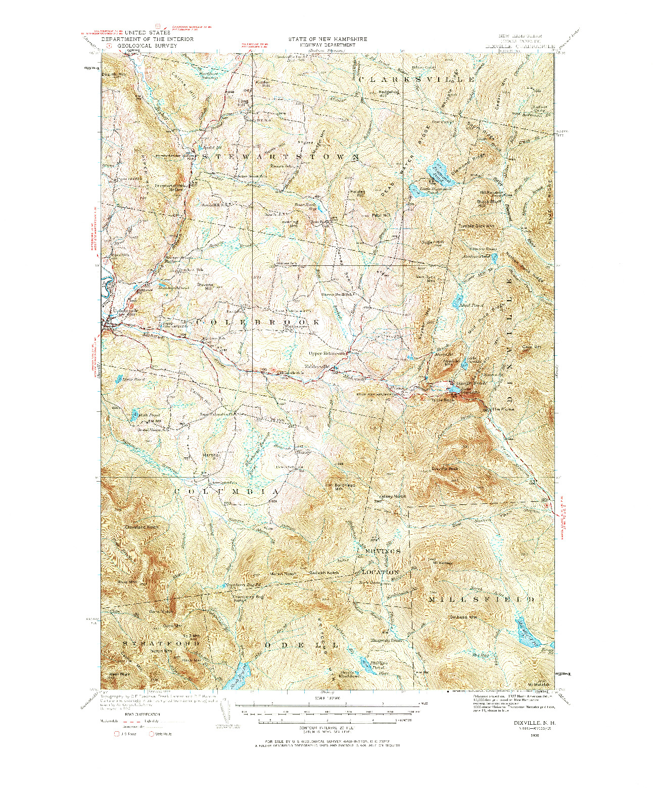 USGS 1:62500-SCALE QUADRANGLE FOR DIXVILLE, NH 1930