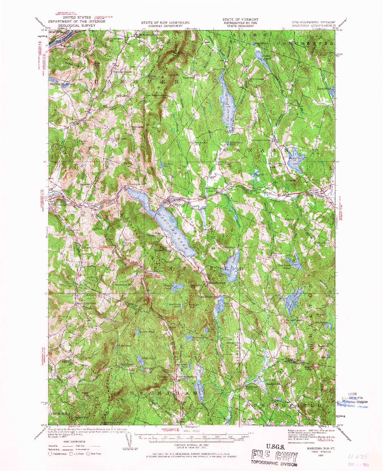 USGS 1:62500-SCALE QUADRANGLE FOR MASCOMA, NH 1927