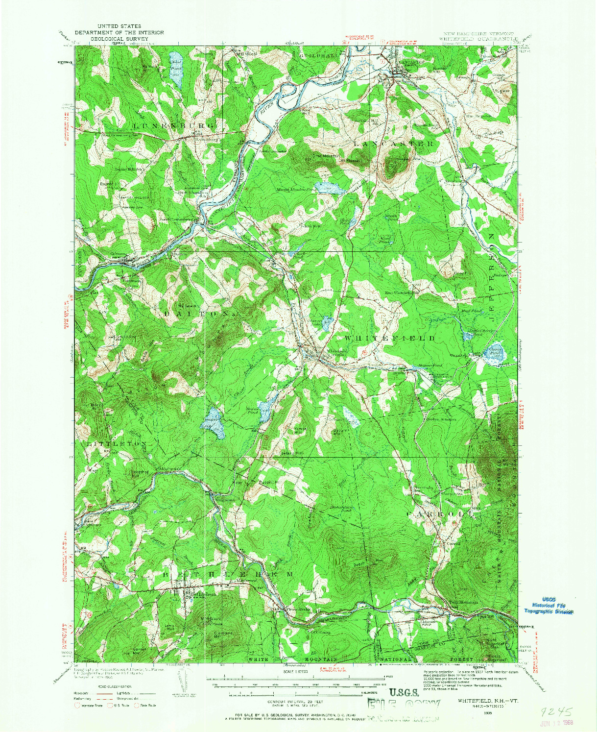 USGS 1:62500-SCALE QUADRANGLE FOR WHITEFIELD, NH 1935