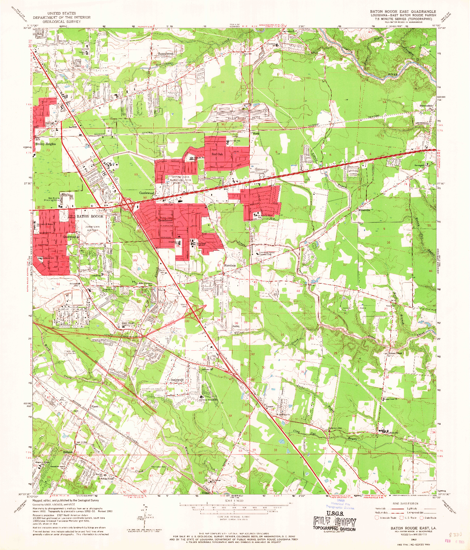 USGS 1:24000-SCALE QUADRANGLE FOR BATON ROUGE EAST, LA 1963