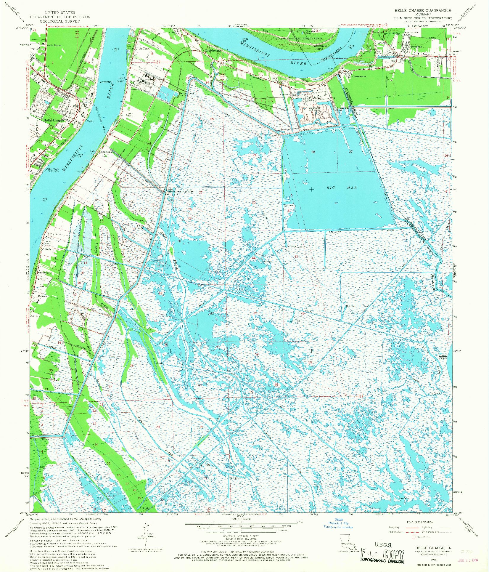 USGS 1:24000-SCALE QUADRANGLE FOR BELLE CHASSE, LA 1966