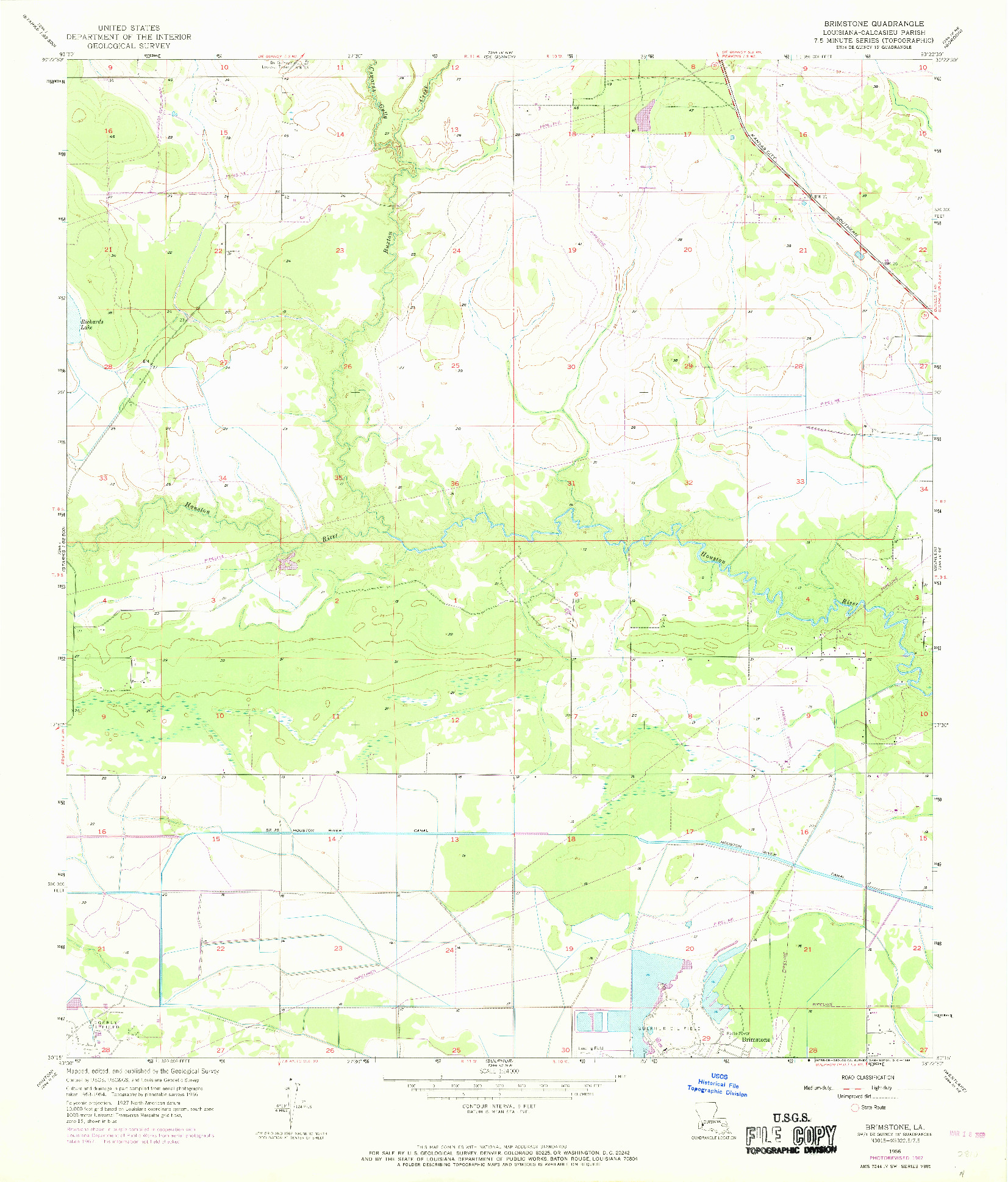 USGS 1:24000-SCALE QUADRANGLE FOR BRIMSTONE, LA 1956