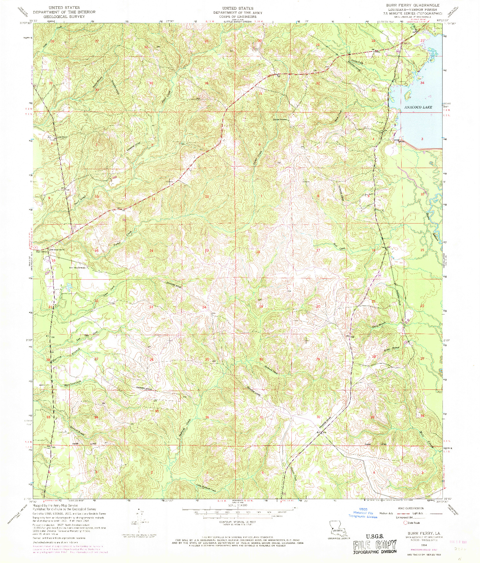 USGS 1:24000-SCALE QUADRANGLE FOR BURR FERRY, LA 1954