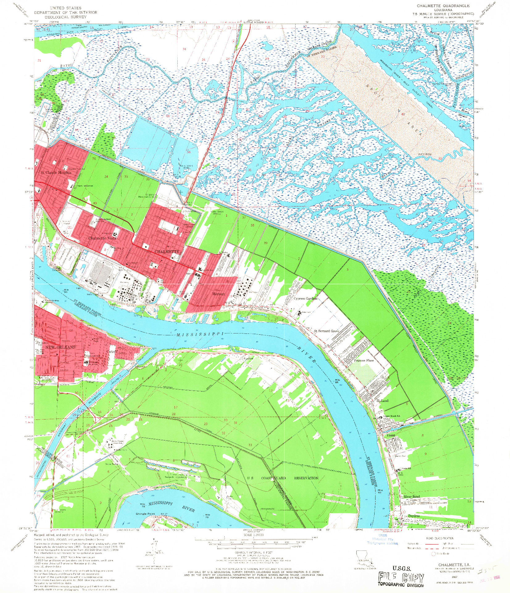 USGS 1:24000-SCALE QUADRANGLE FOR CHALMETTE, LA 1967