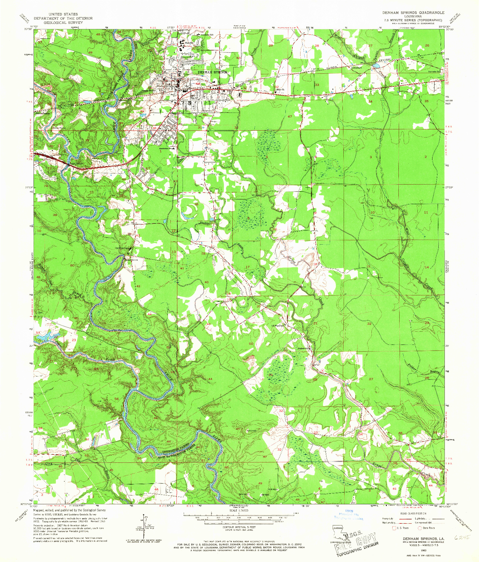 USGS 1:24000-SCALE QUADRANGLE FOR DENHAM SPRINGS, LA 1963