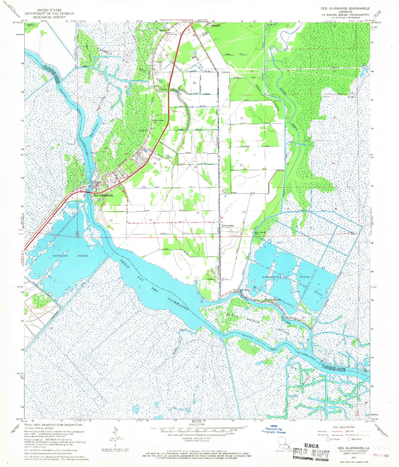 USGS 1:24000-SCALE QUADRANGLE FOR DES ALLEMANDS, LA 1967