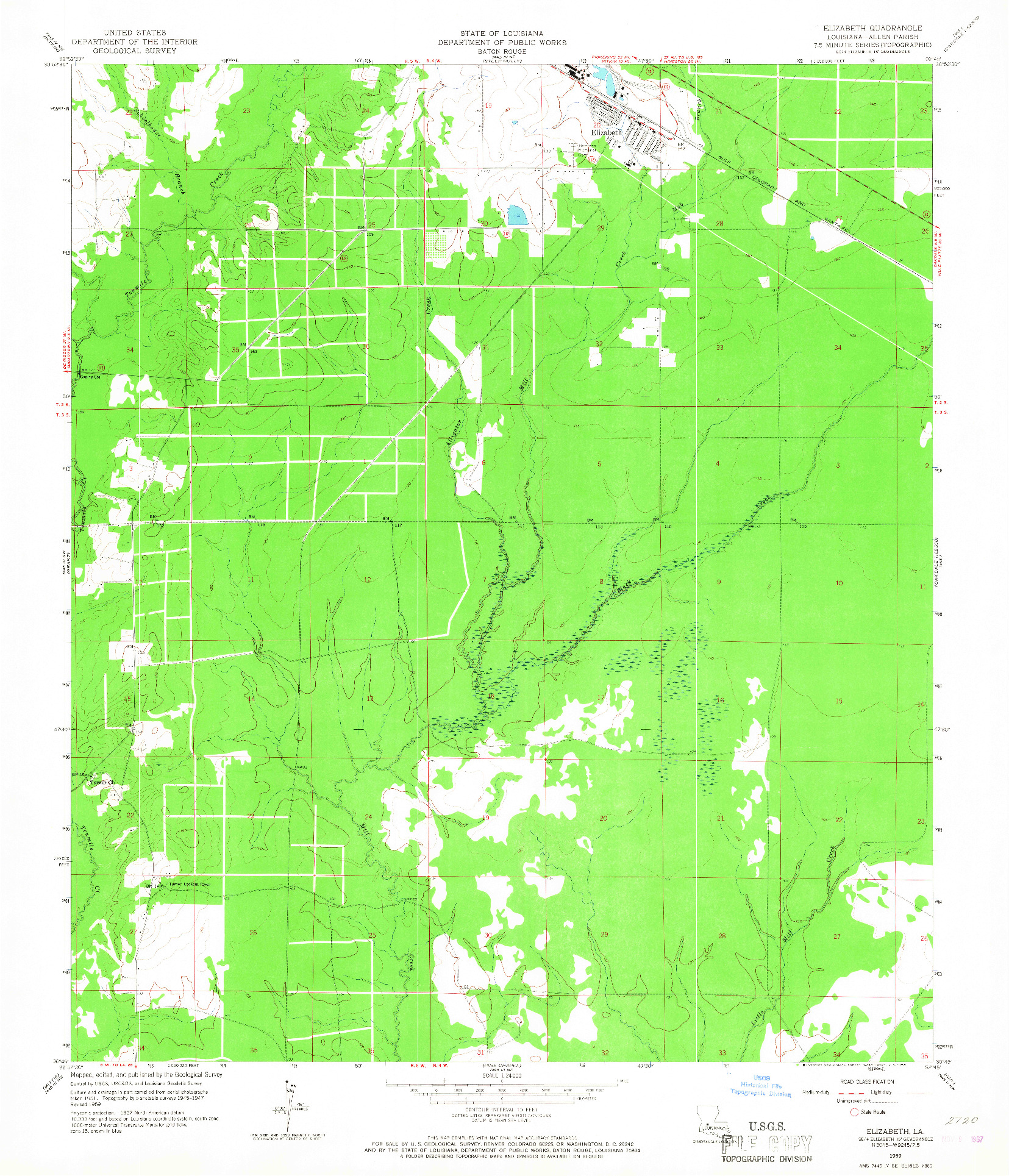 USGS 1:24000-SCALE QUADRANGLE FOR ELIZABETH, LA 1959