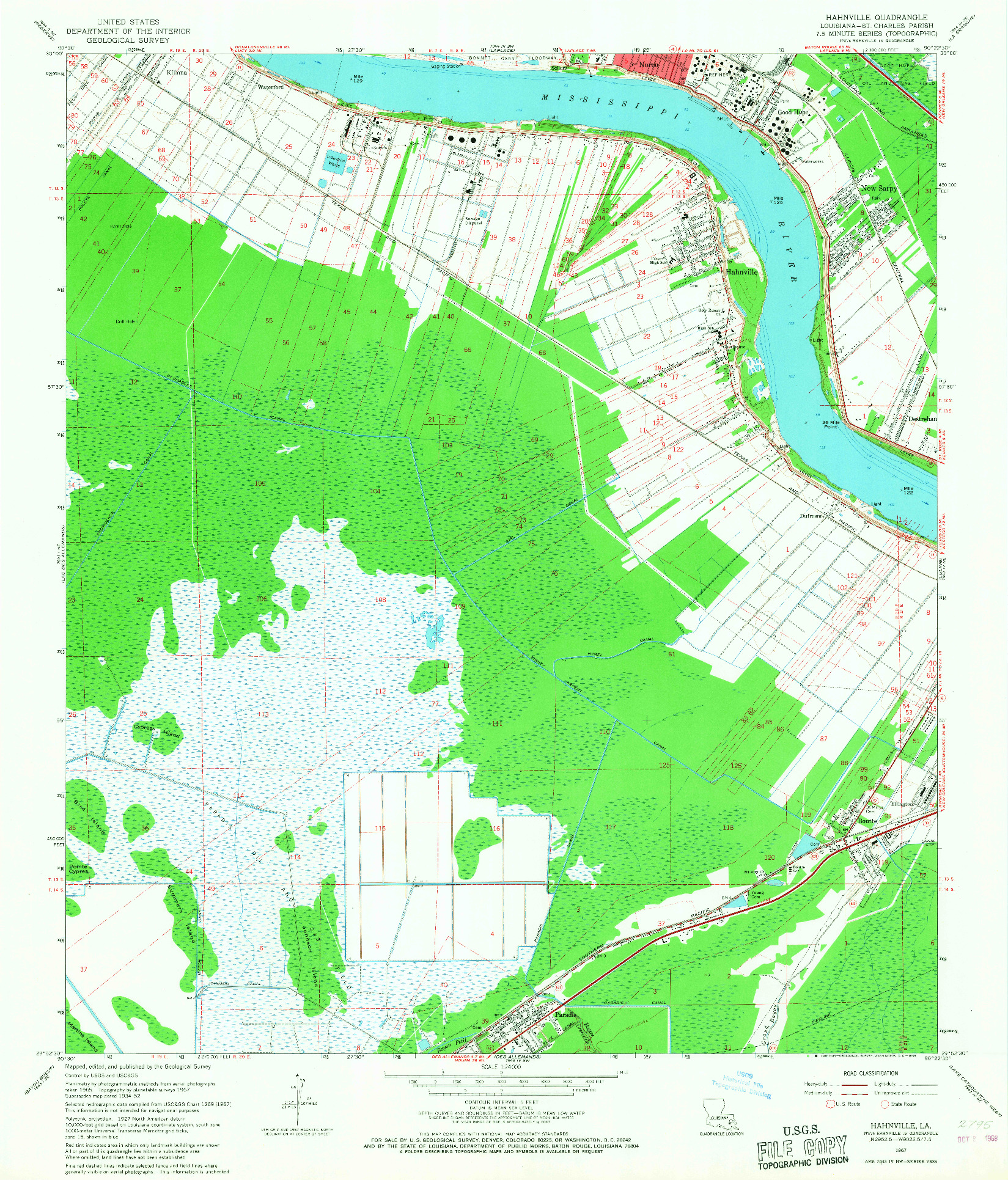 USGS 1:24000-SCALE QUADRANGLE FOR HAHNVILLE, LA 1967