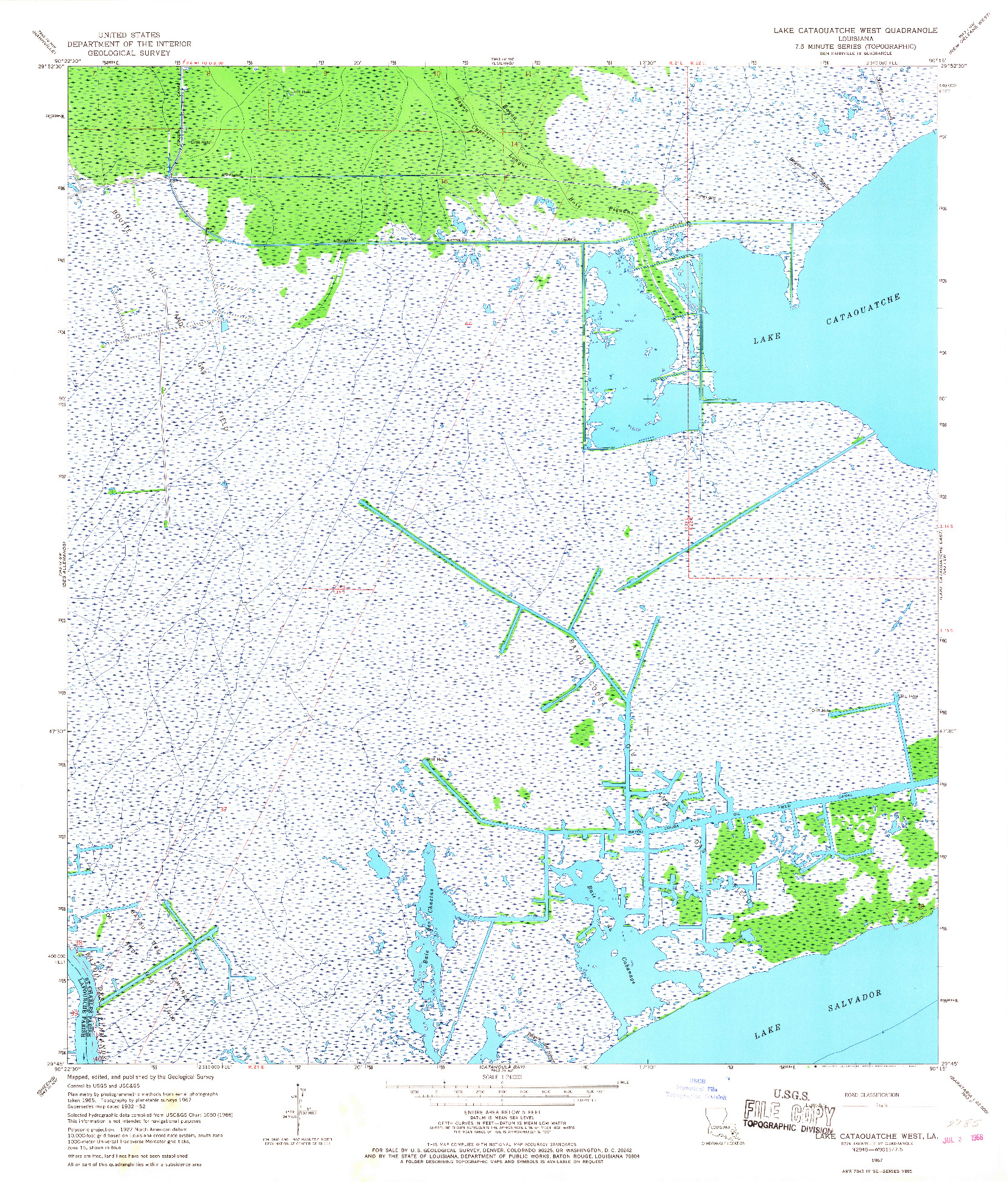 USGS 1:24000-SCALE QUADRANGLE FOR LAKE CATAOUATCHE WEST, LA 1967