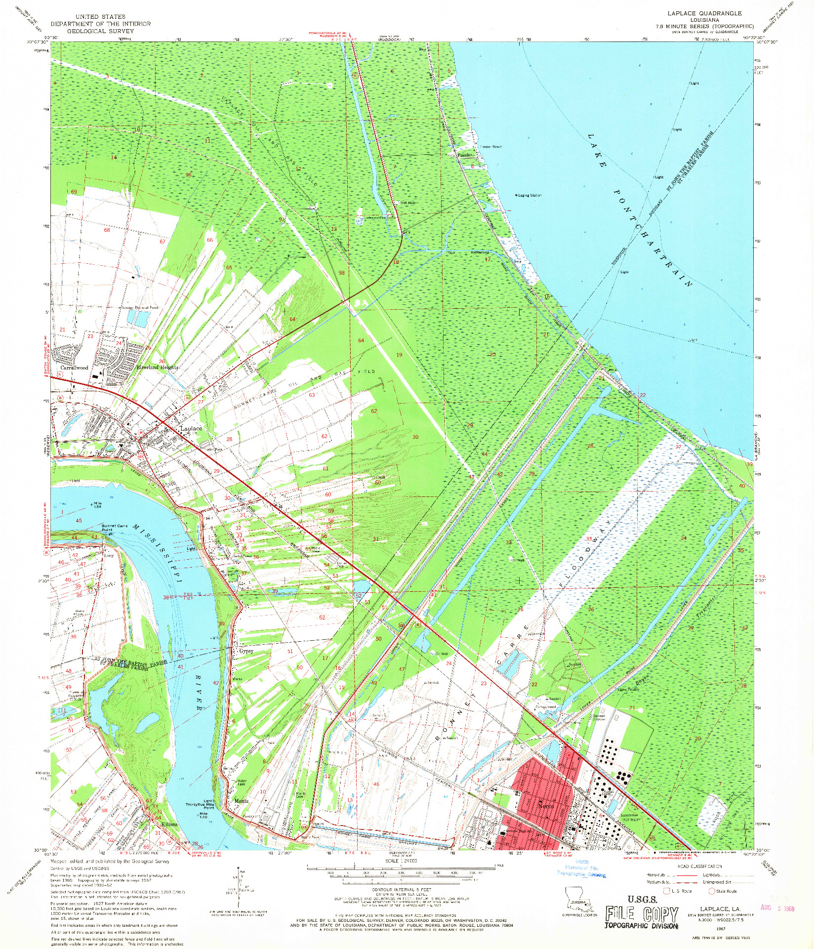 USGS 1:24000-SCALE QUADRANGLE FOR LAPLACE, LA 1967