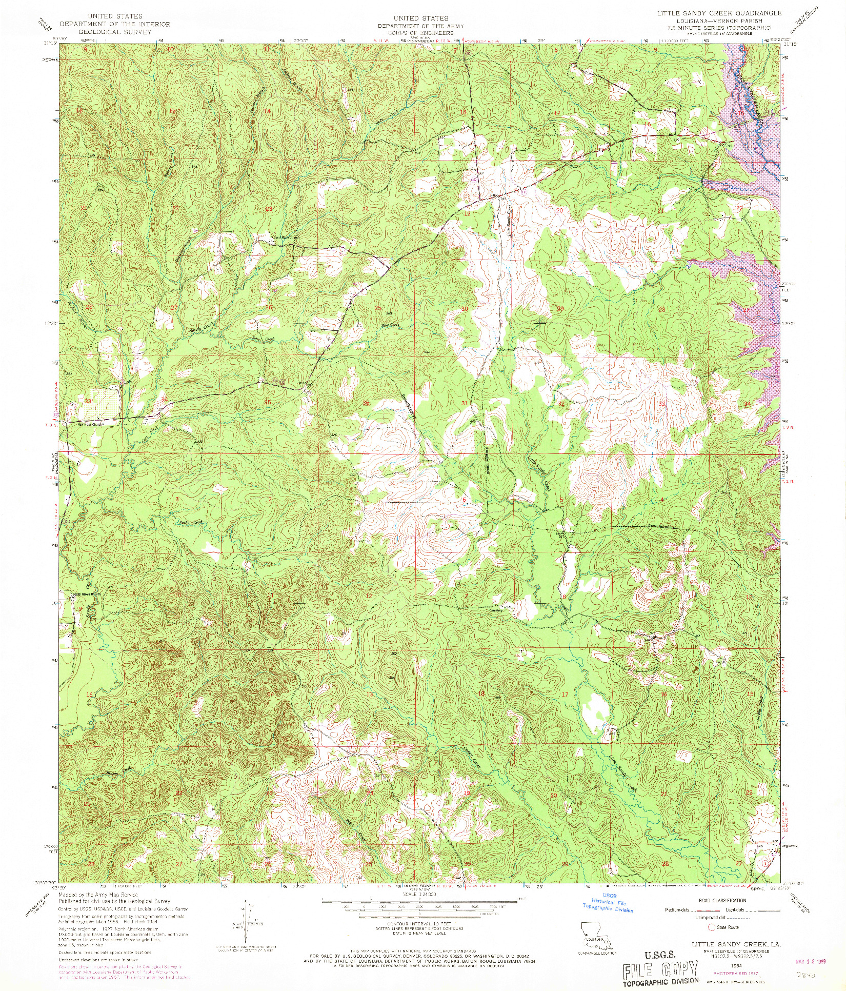 USGS 1:24000-SCALE QUADRANGLE FOR LITTLE SANDY CREEK, LA 1954