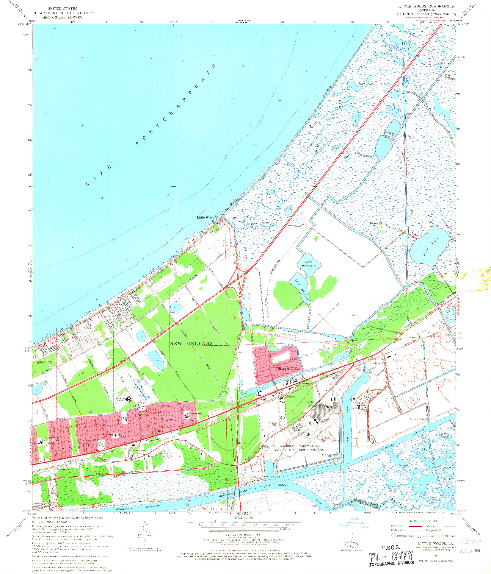 USGS 1:24000-SCALE QUADRANGLE FOR LITTLE WOODS, LA 1967