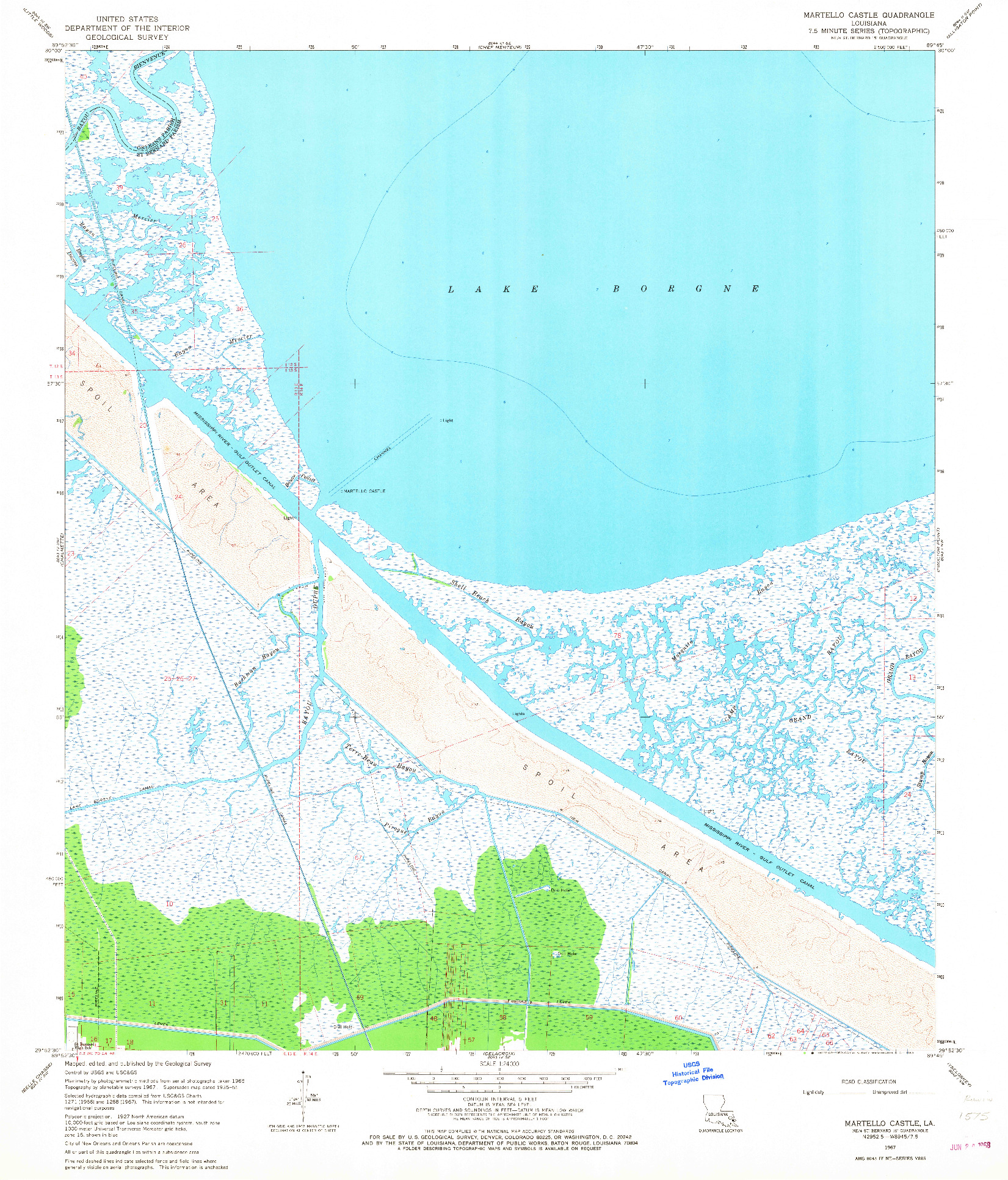 USGS 1:24000-SCALE QUADRANGLE FOR MARTELLO CASTLE, LA 1967