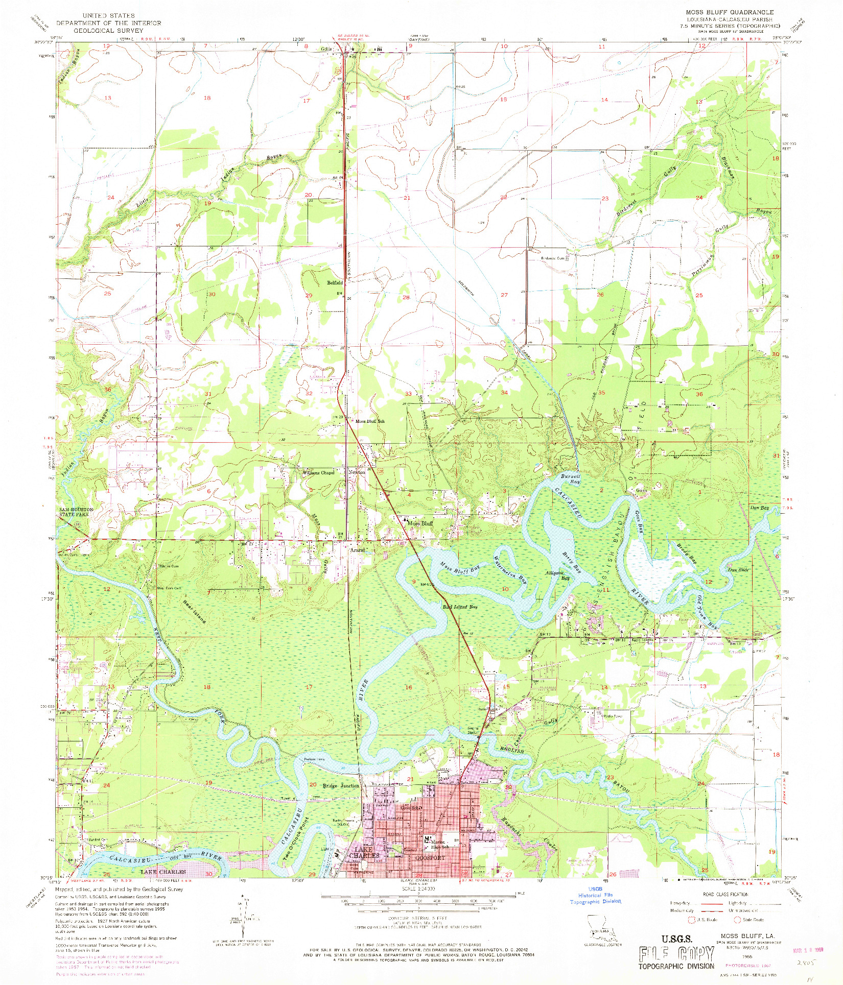 USGS 1:24000-SCALE QUADRANGLE FOR MOSS BLUFF, LA 1955