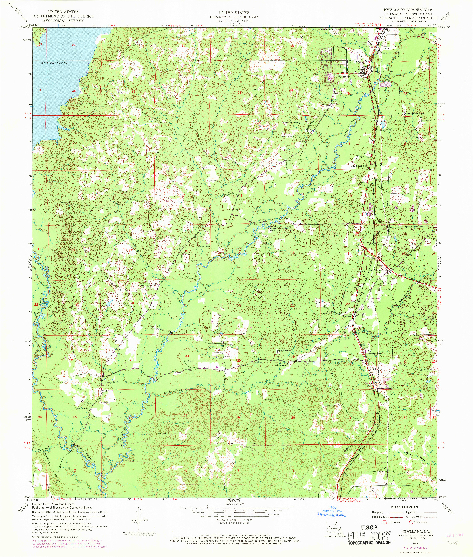 USGS 1:24000-SCALE QUADRANGLE FOR NEWLLANO, LA 1954