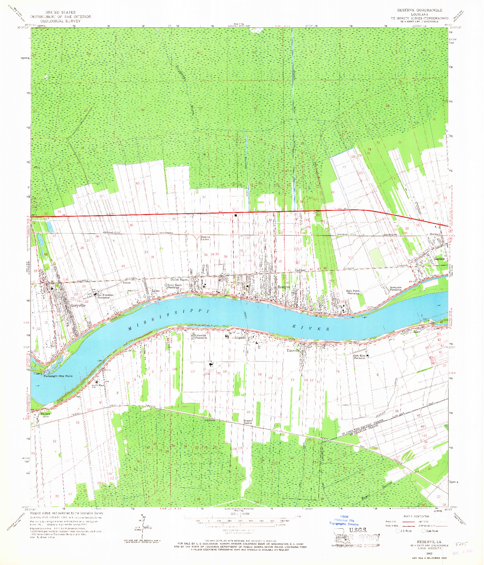 USGS 1:24000-SCALE QUADRANGLE FOR RESERVE, LA 1962