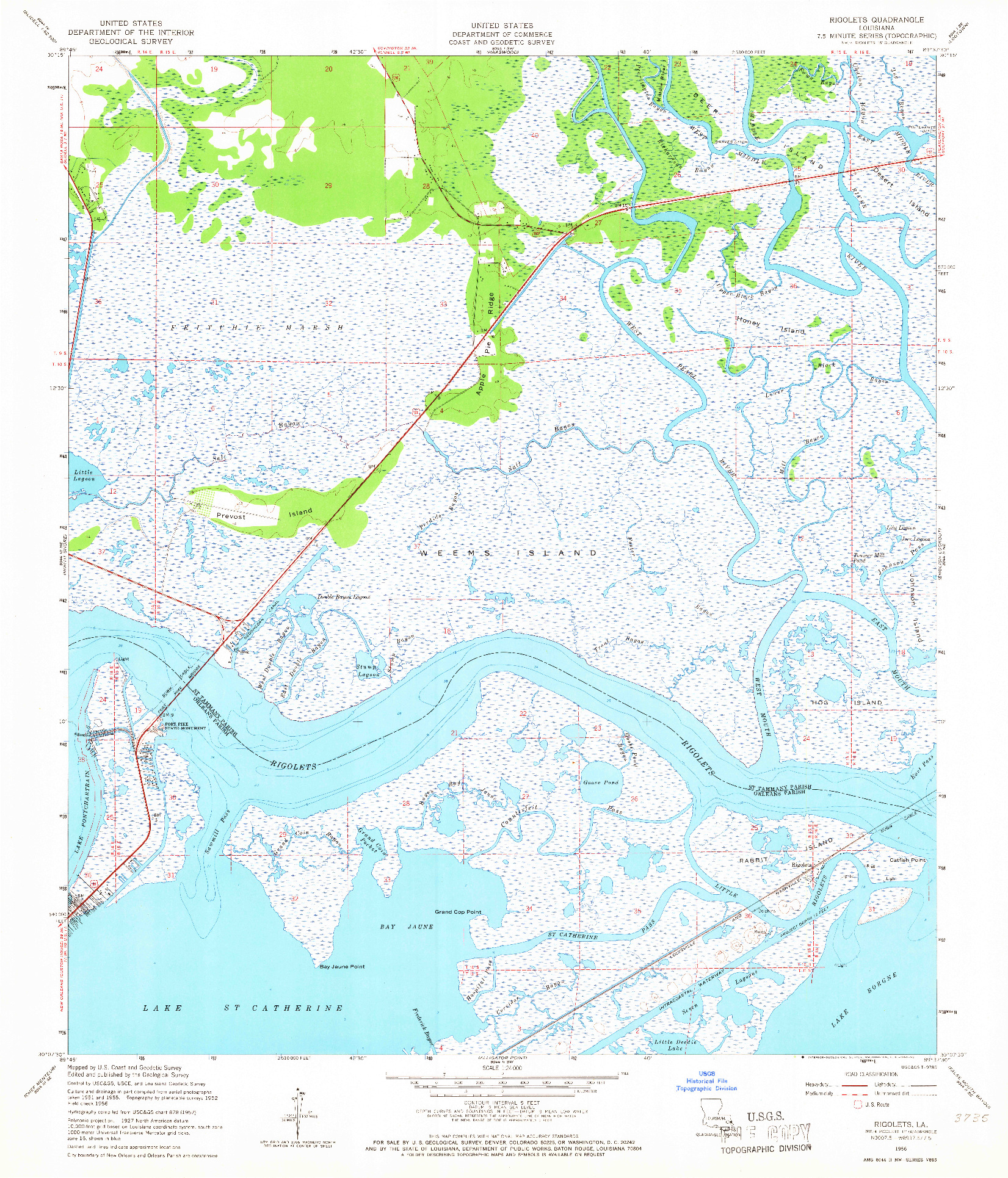 USGS 1:24000-SCALE QUADRANGLE FOR RIGOLETS, LA 1956