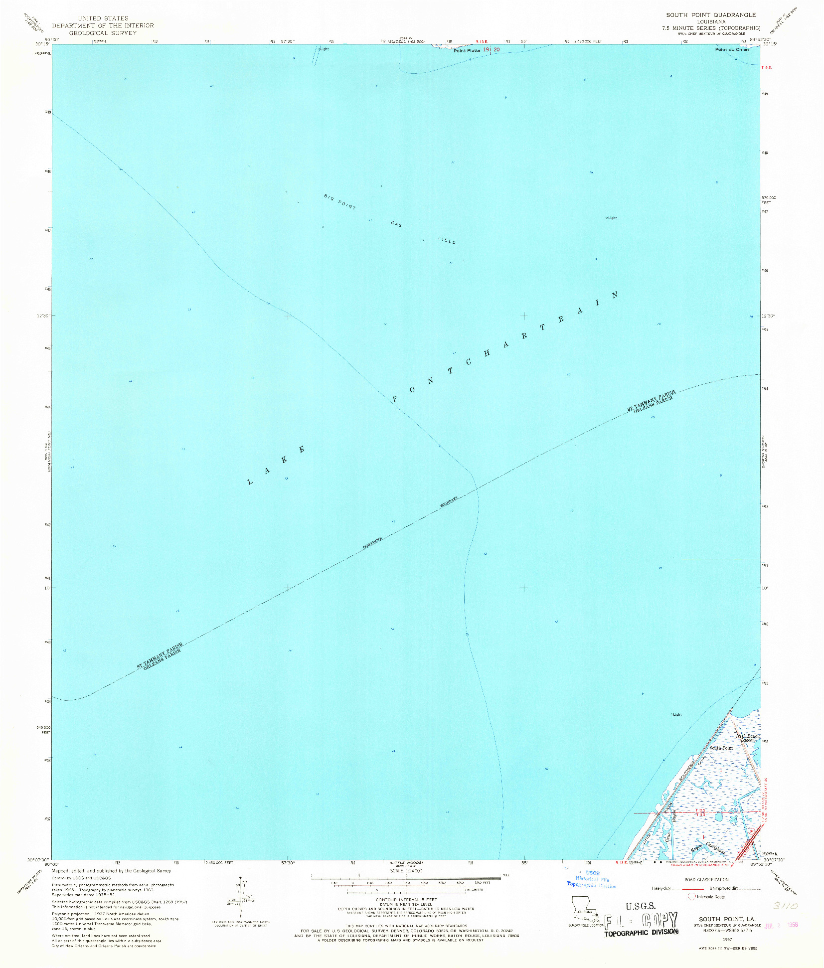 USGS 1:24000-SCALE QUADRANGLE FOR SOUTH POINT, LA 1967