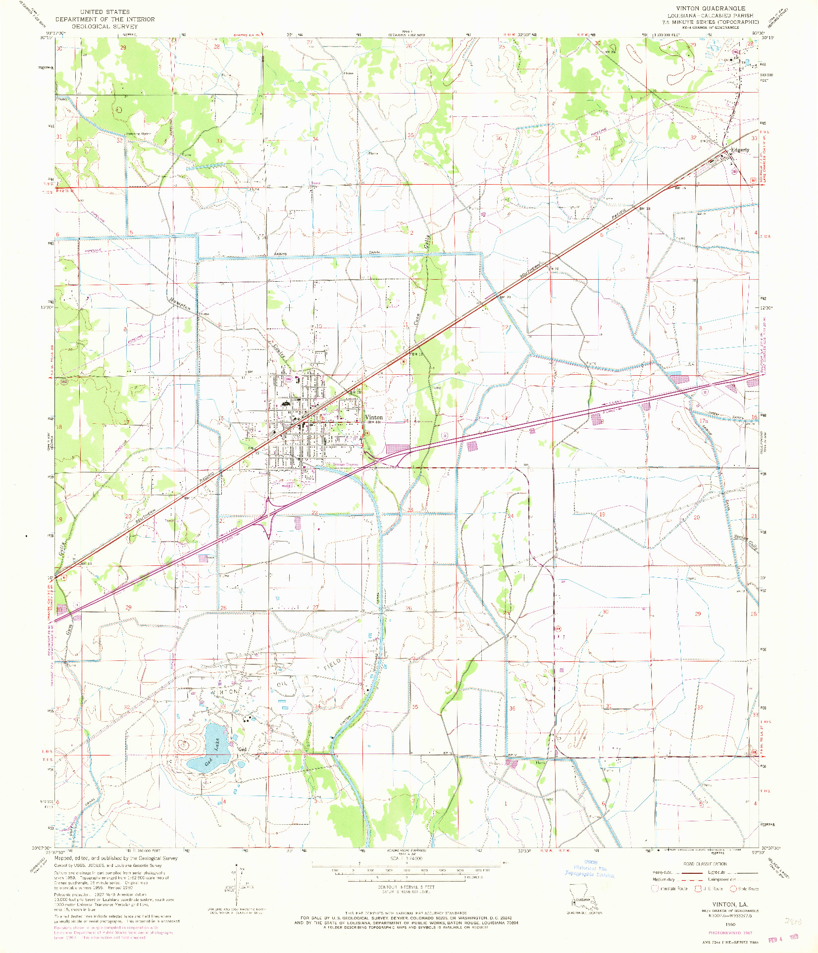 USGS 1:24000-SCALE QUADRANGLE FOR VINTON, LA 1960