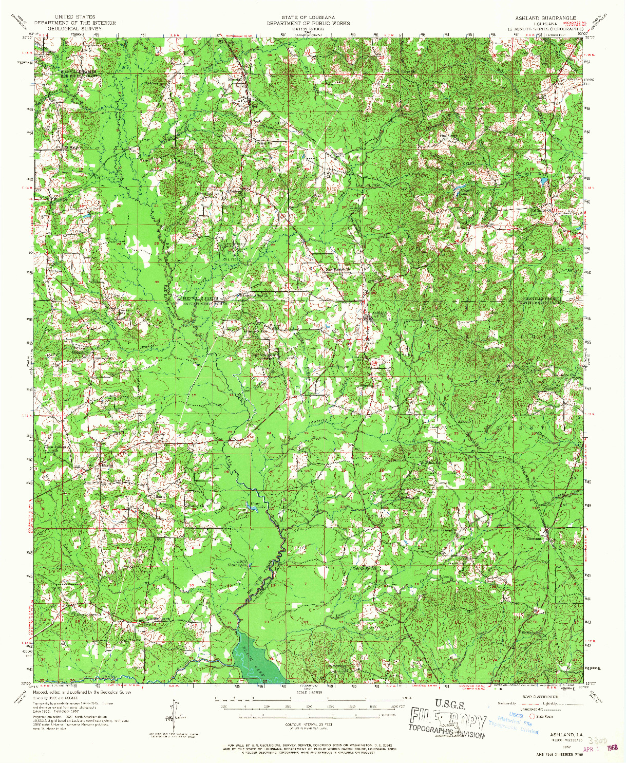 USGS 1:62500-SCALE QUADRANGLE FOR ASHLAND, LA 1957