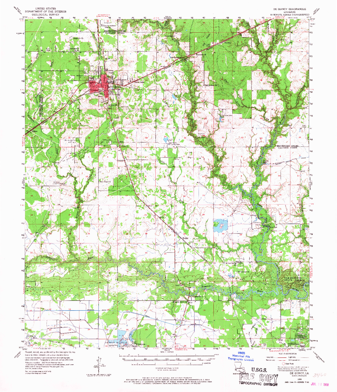USGS 1:62500-SCALE QUADRANGLE FOR DE QUINCY, LA 1956
