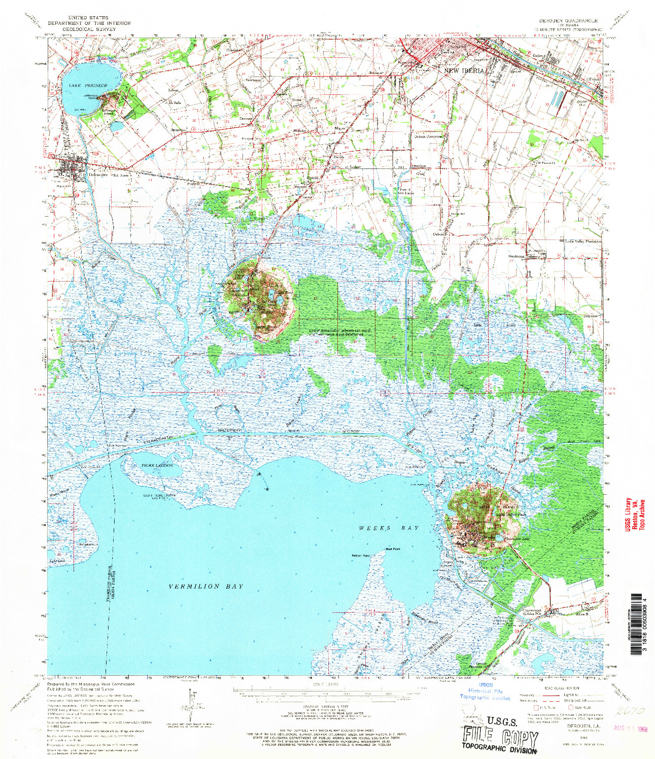 USGS 1:62500-SCALE QUADRANGLE FOR DEROUEN, LA 1963