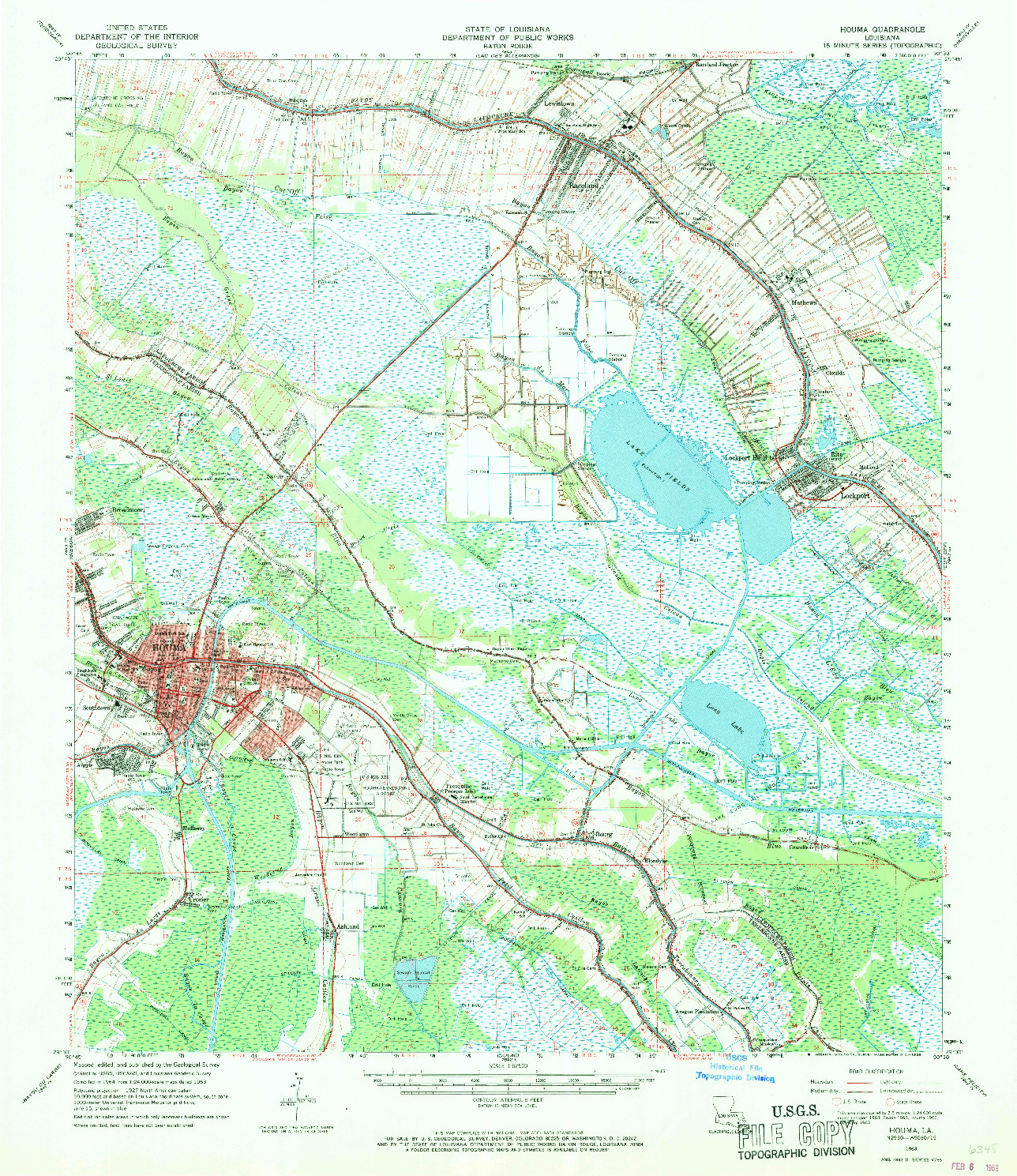 USGS 1:62500-SCALE QUADRANGLE FOR HOUMA, LA 1963