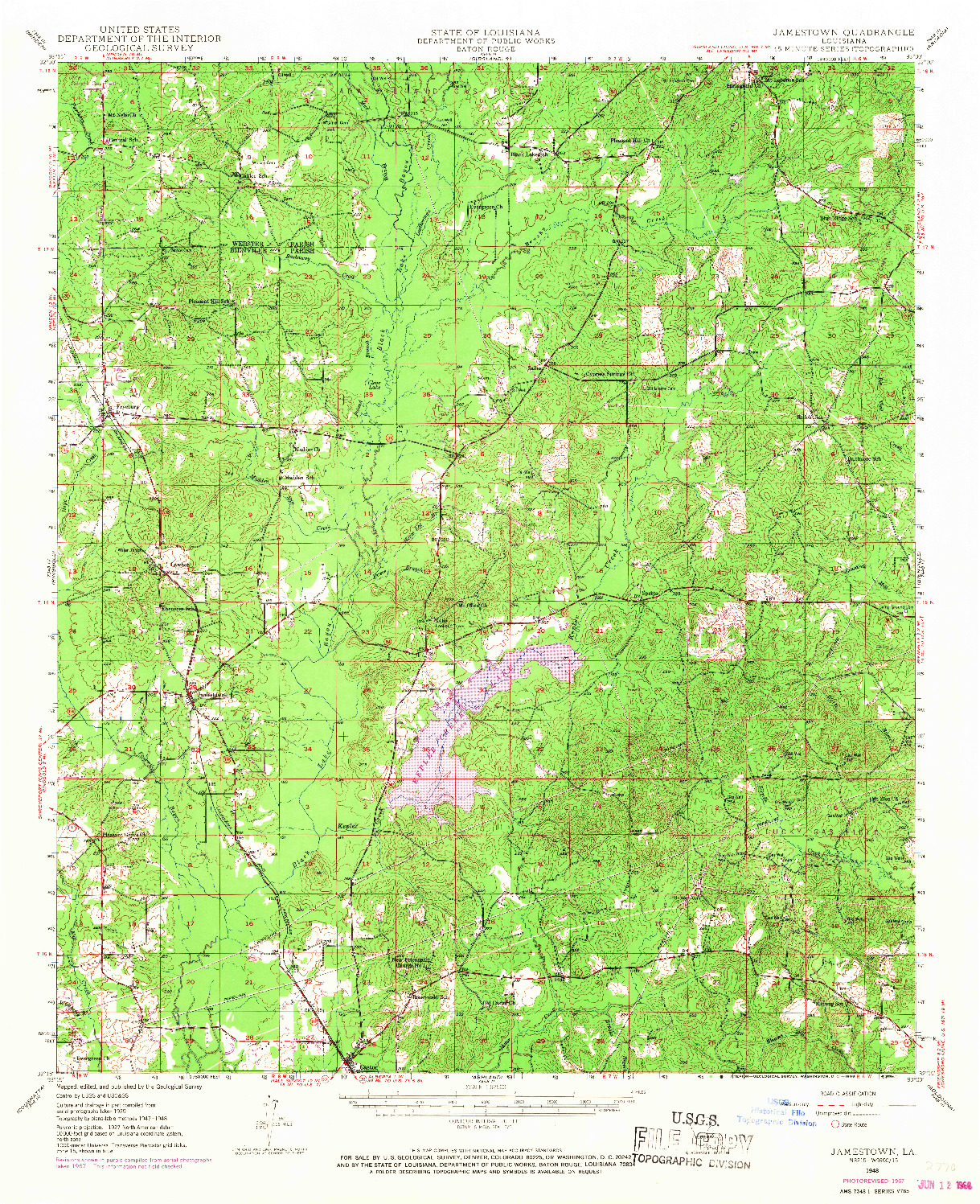 USGS 1:62500-SCALE QUADRANGLE FOR JAMESTOWN, LA 1948