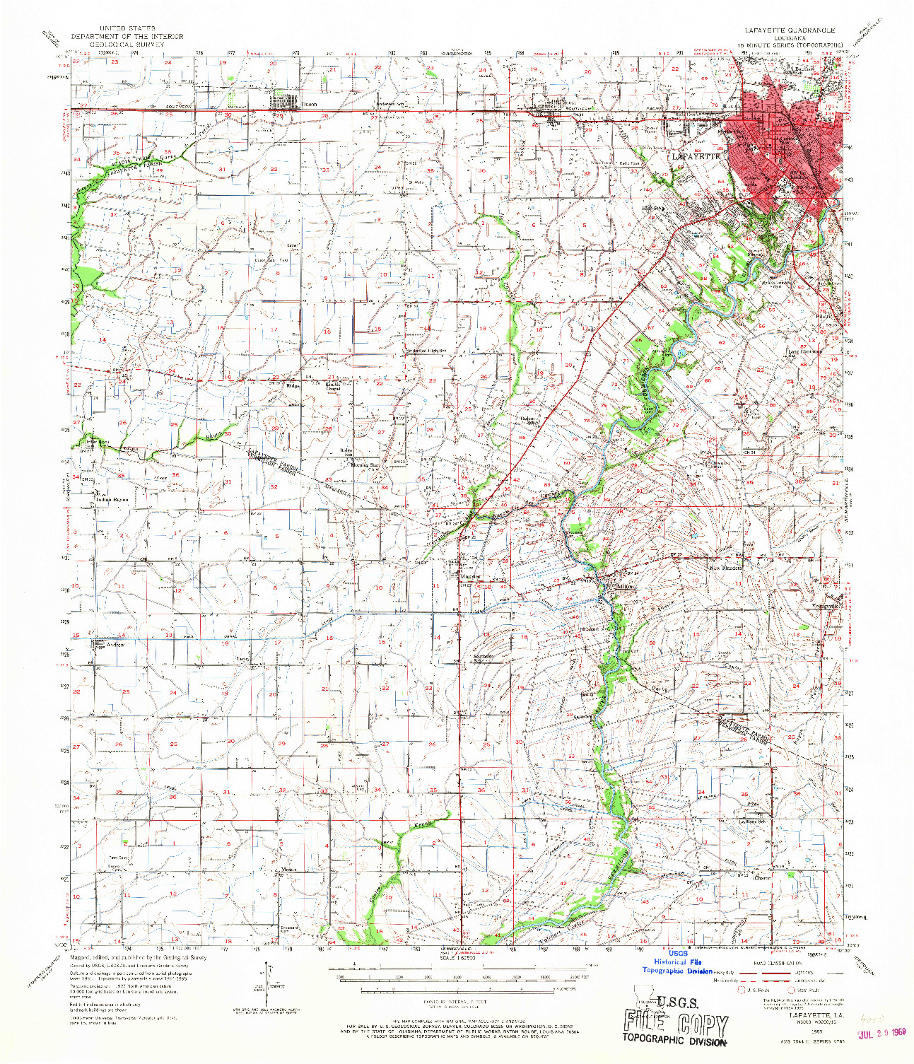 USGS 1:62500-SCALE QUADRANGLE FOR LAFAYETTE, LA 1955