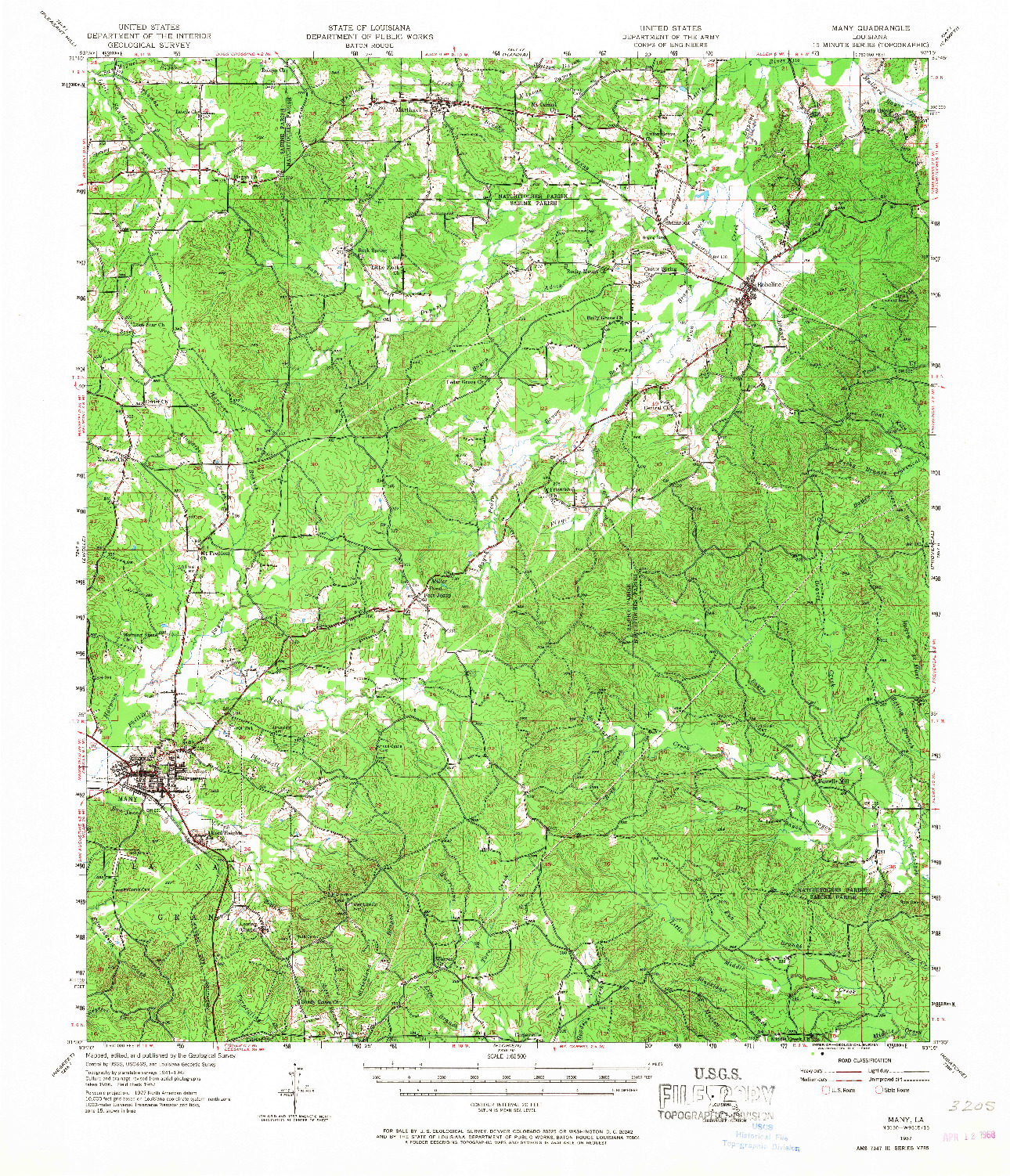 USGS 1:62500-SCALE QUADRANGLE FOR MANY, LA 1957