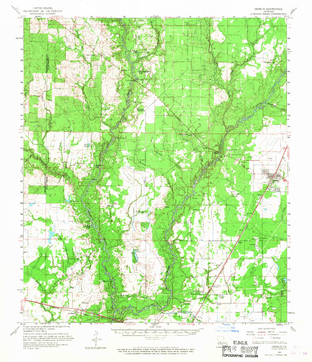 USGS 1:62500-SCALE QUADRANGLE FOR OBERLIN, LA 1961