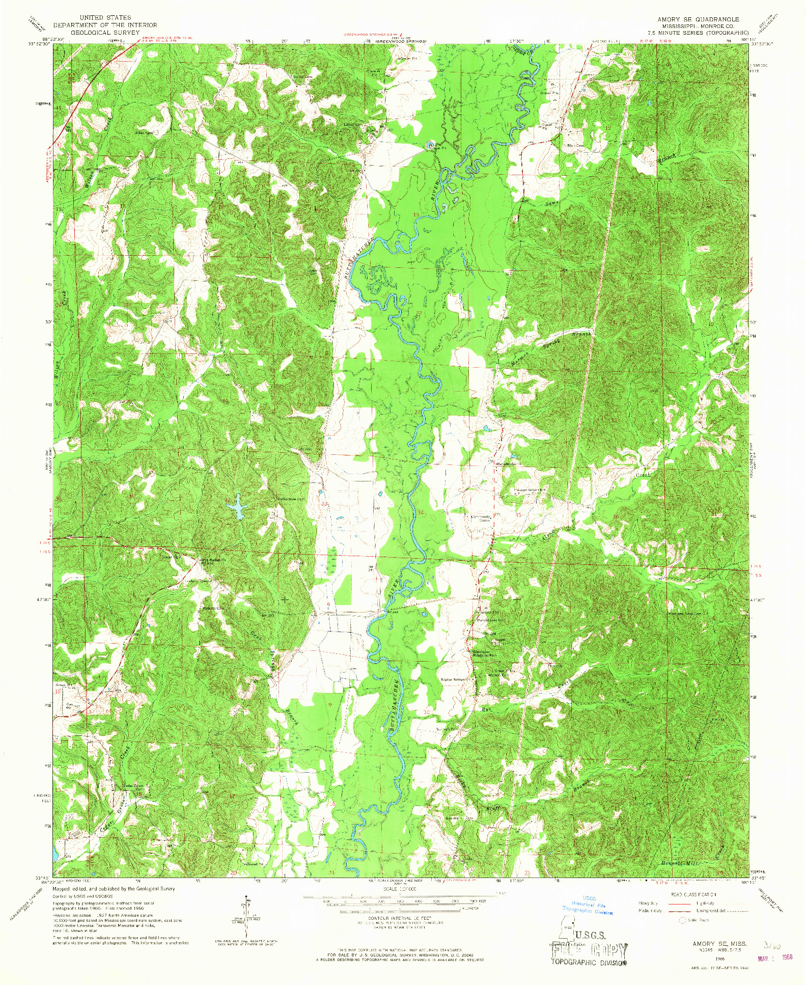 USGS 1:24000-SCALE QUADRANGLE FOR AMORY SE, MS 1966