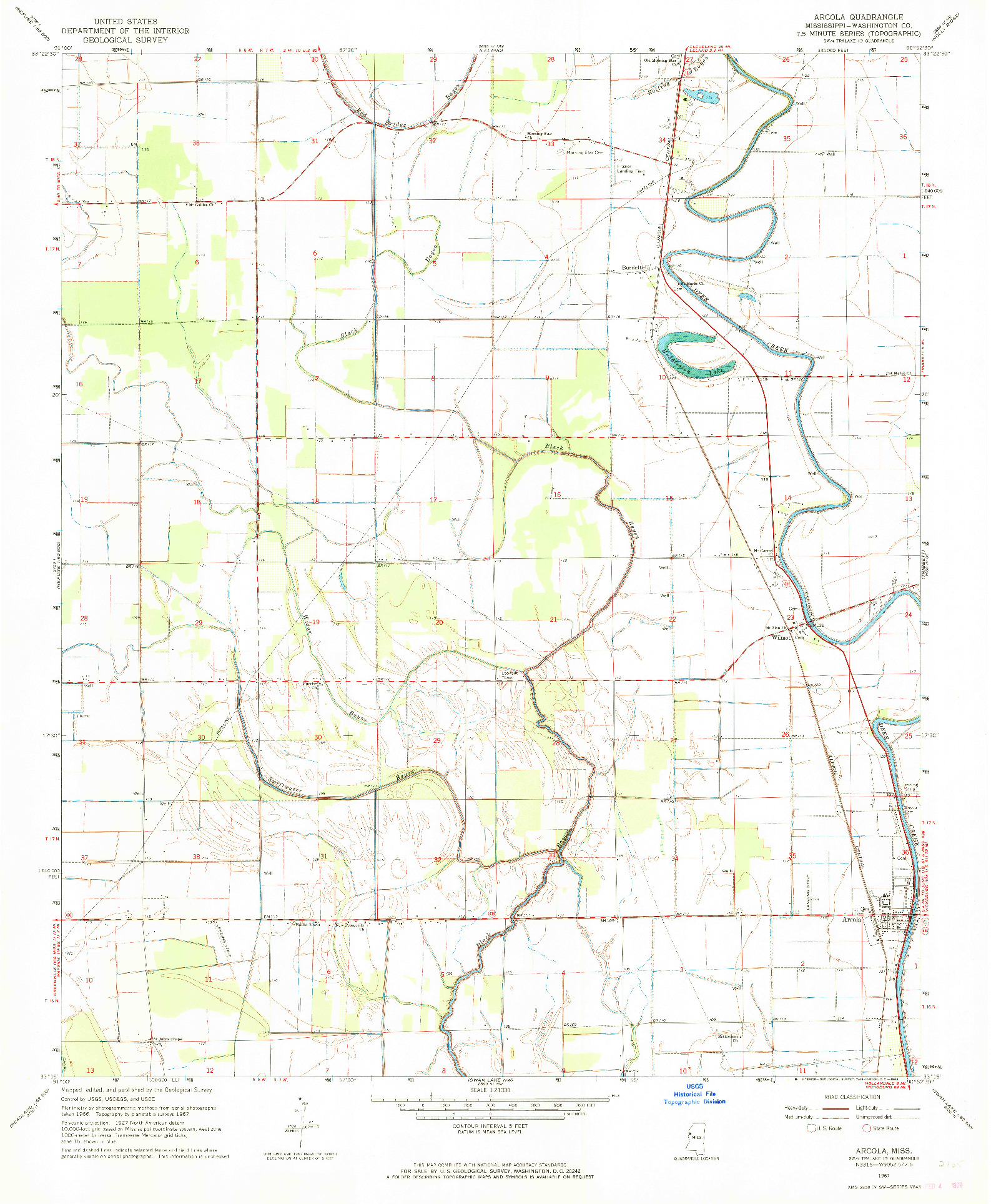 USGS 1:24000-SCALE QUADRANGLE FOR ARCOLA, MS 1967