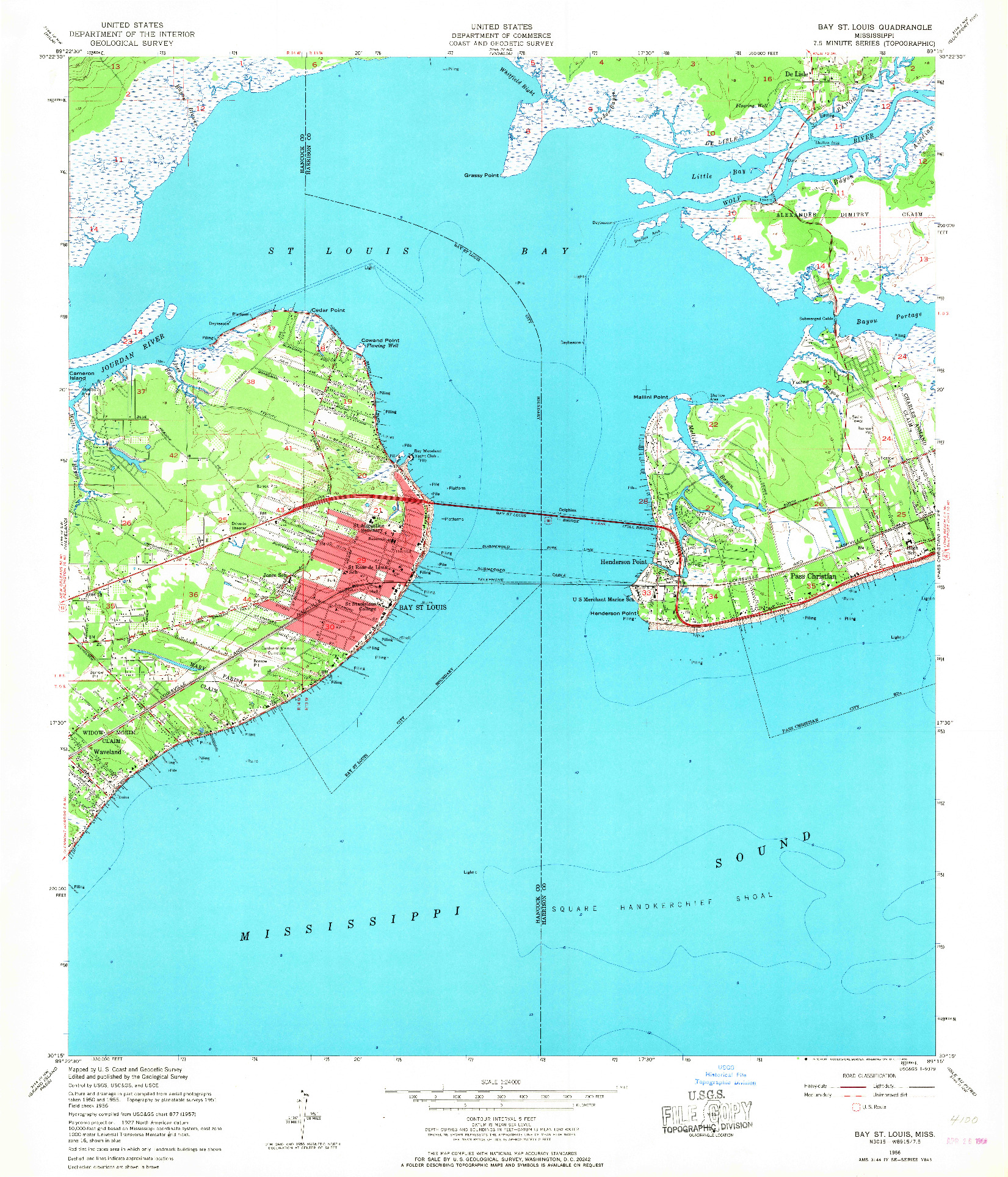 USGS 1:24000-SCALE QUADRANGLE FOR BAY ST. LOUIS, MS 1956