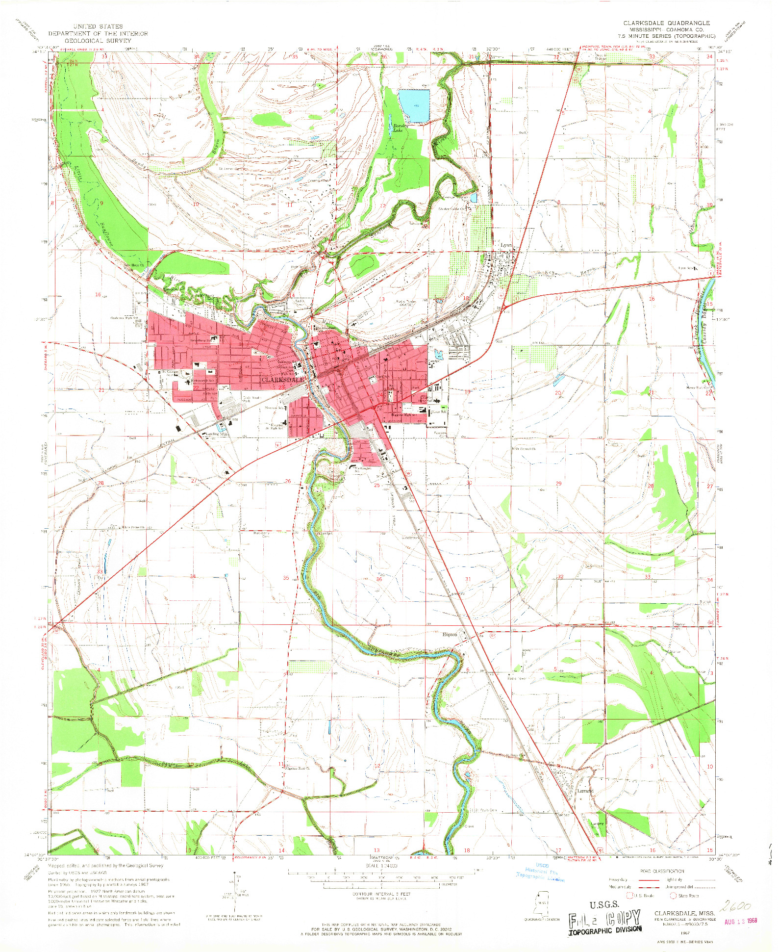 USGS 1:24000-SCALE QUADRANGLE FOR CLARKSDALE, MS 1967