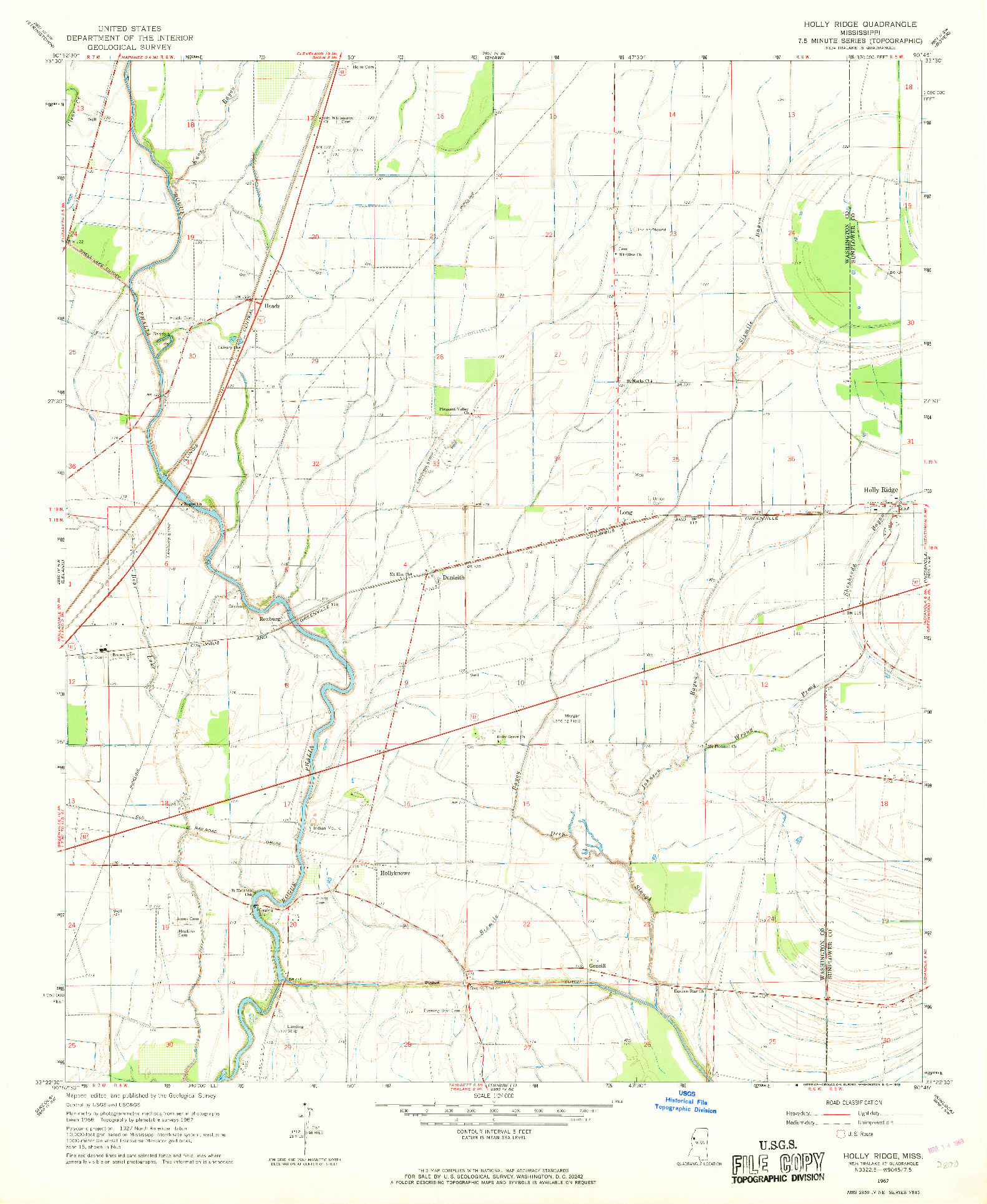 USGS 1:24000-SCALE QUADRANGLE FOR HOLLY RIDGE, MS 1967