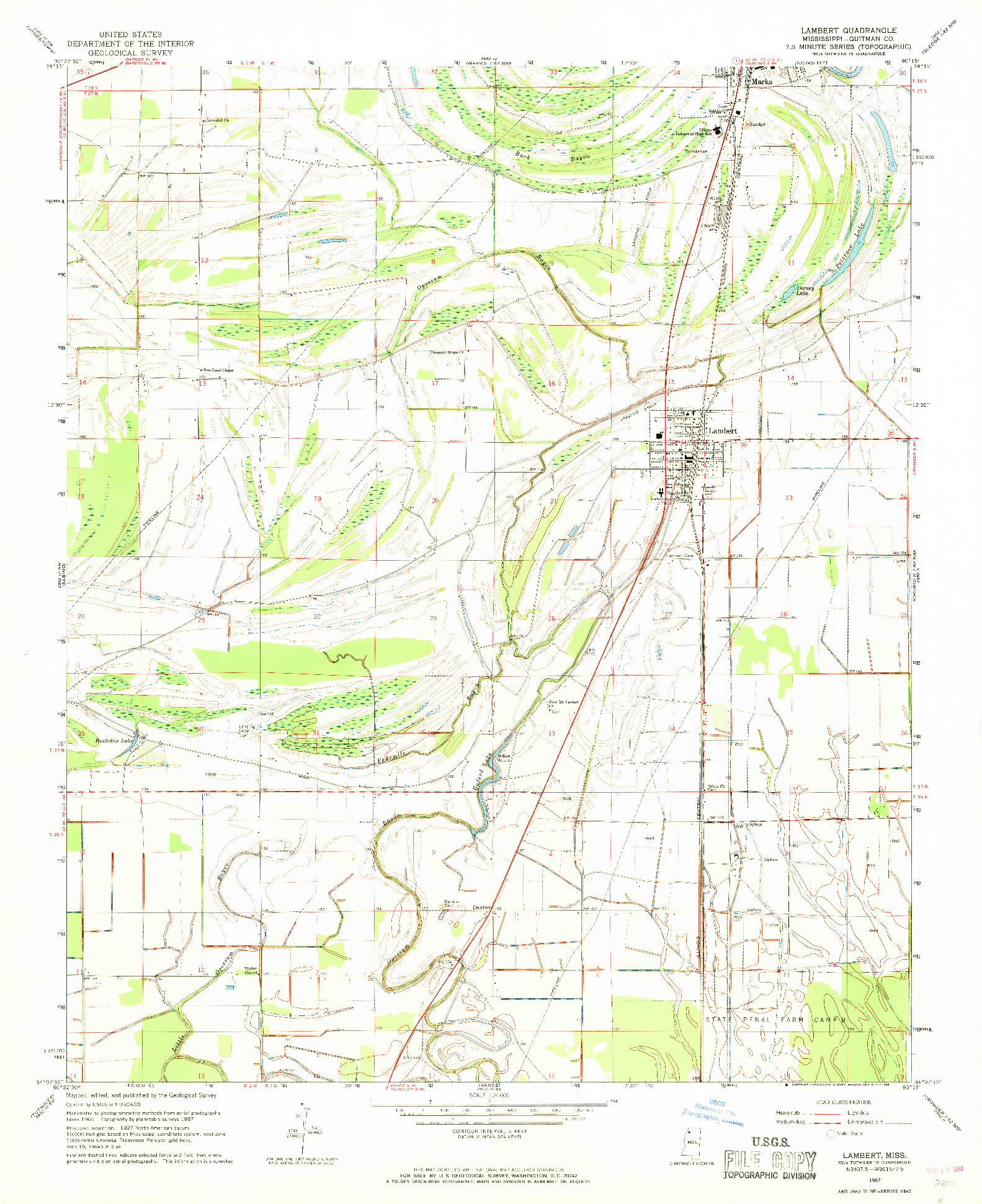 USGS 1:24000-SCALE QUADRANGLE FOR LAMBERT, MS 1967