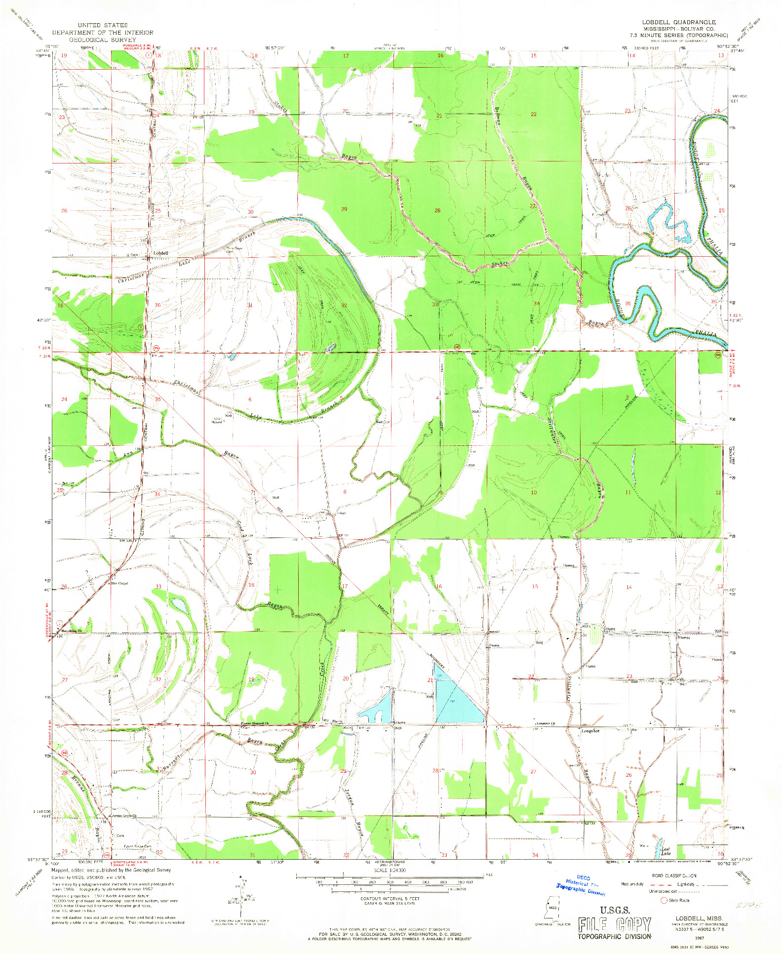 USGS 1:24000-SCALE QUADRANGLE FOR LOBDELL, MS 1967