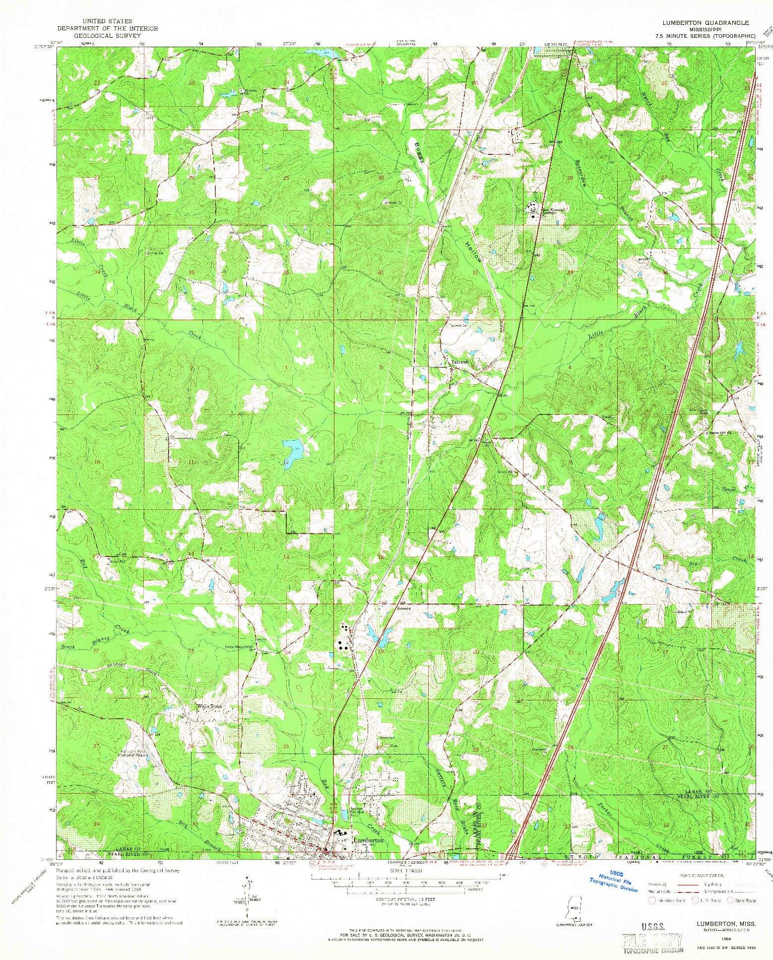 USGS 1:24000-SCALE QUADRANGLE FOR LUMBERTON, MS 1964