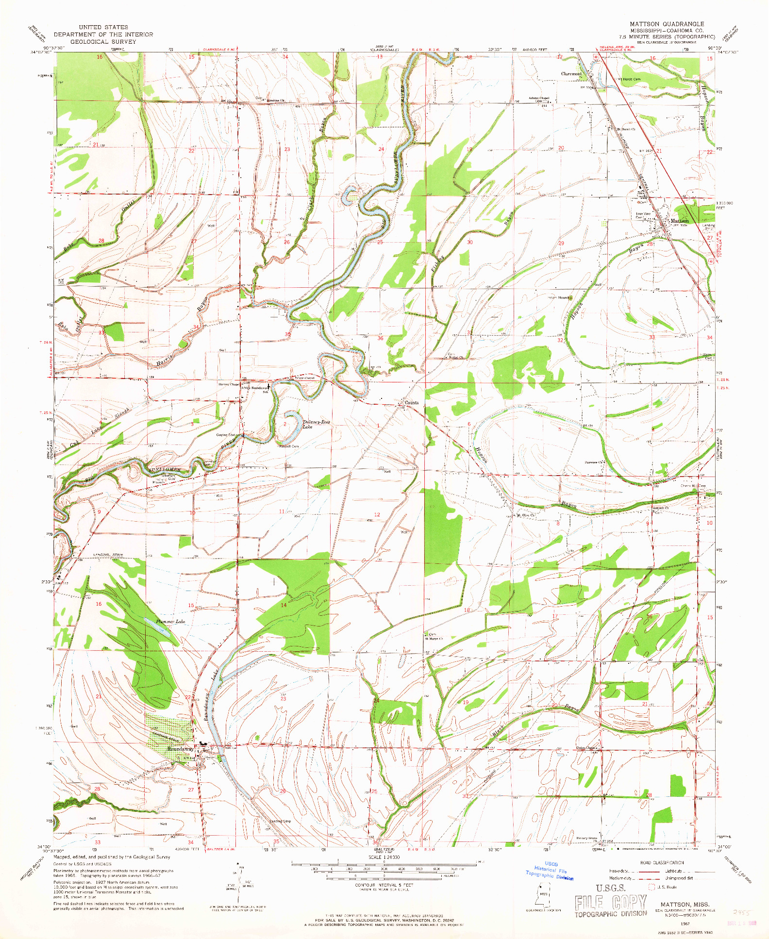 USGS 1:24000-SCALE QUADRANGLE FOR MATTSON, MS 1967