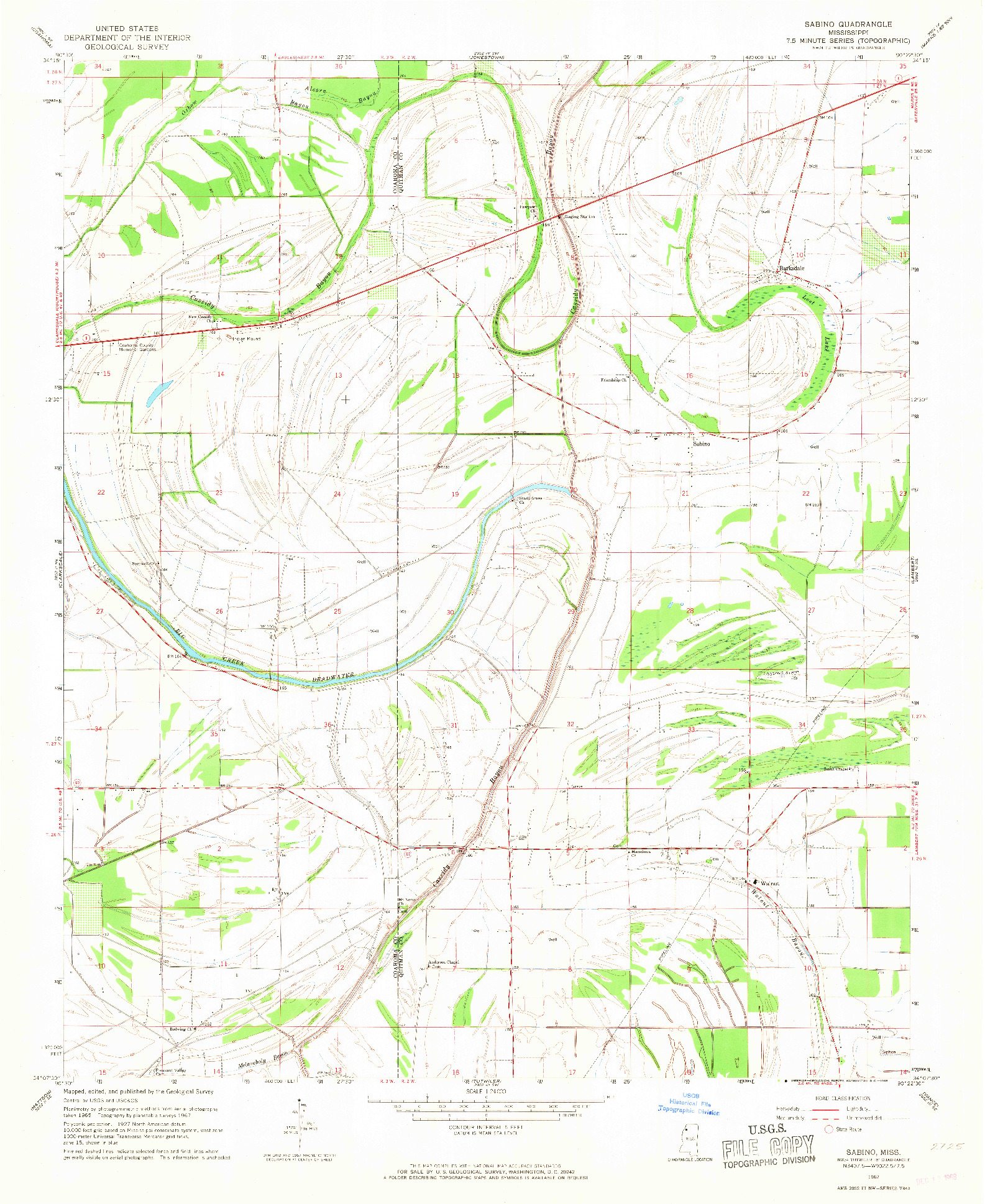 USGS 1:24000-SCALE QUADRANGLE FOR SABINO, MS 1967