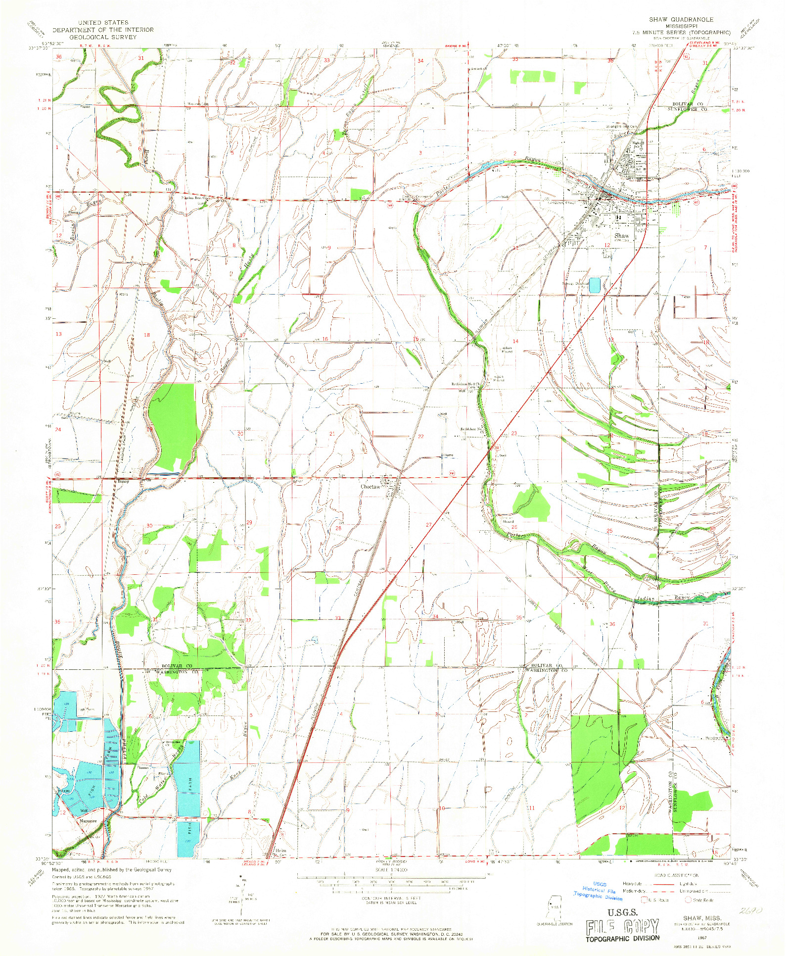 USGS 1:24000-SCALE QUADRANGLE FOR SHAW, MS 1967