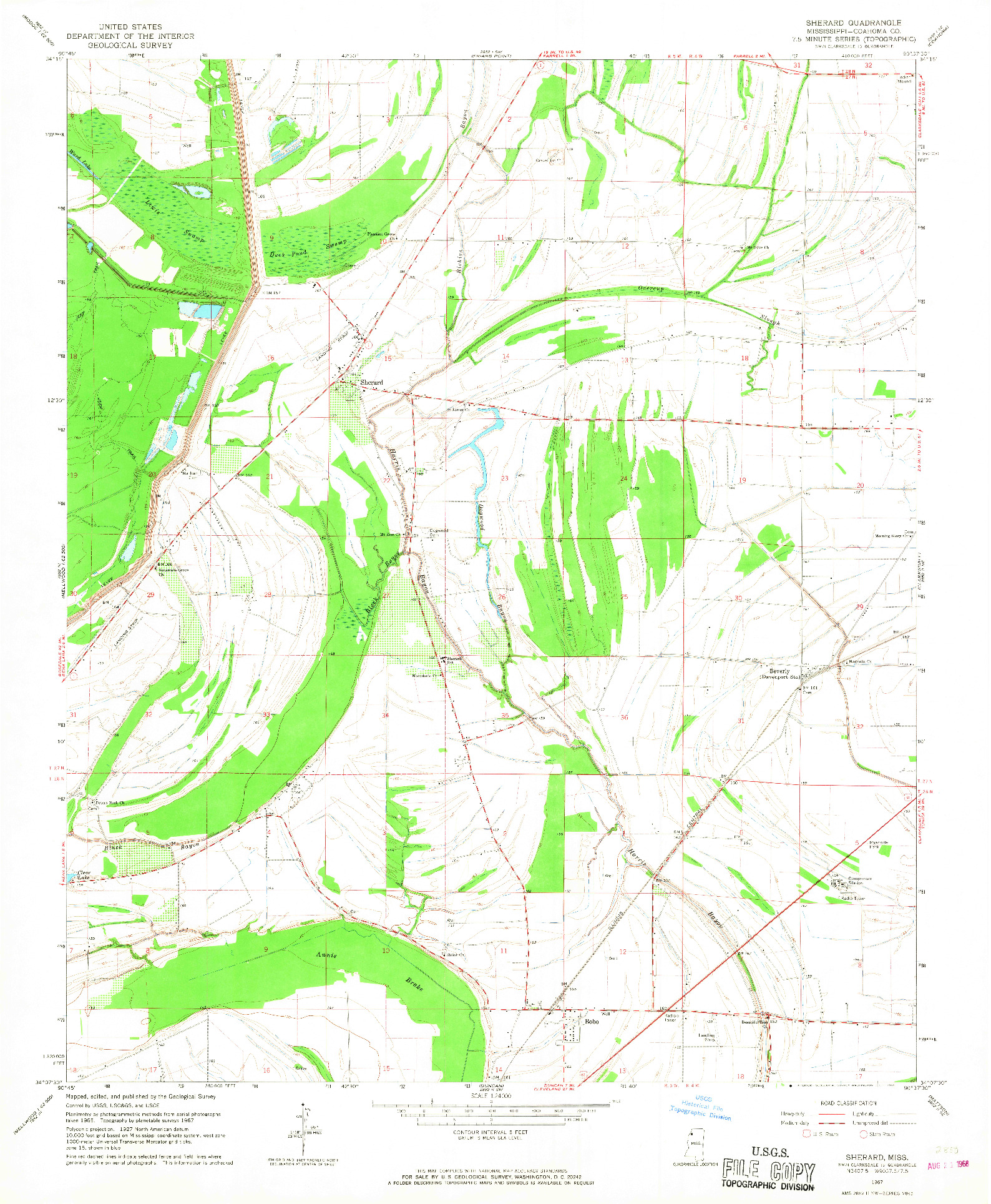 USGS 1:24000-SCALE QUADRANGLE FOR SHERARD, MS 1967