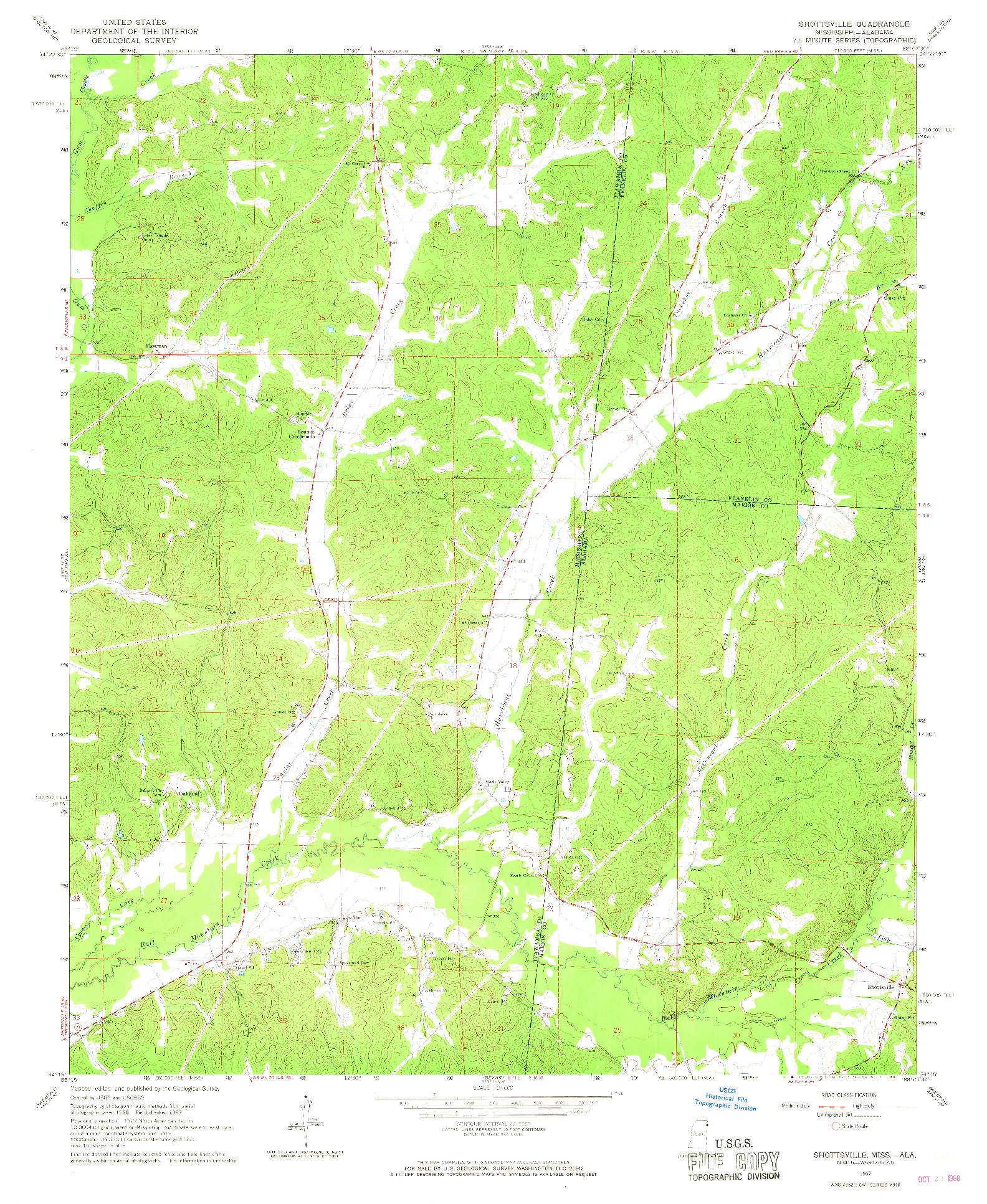 USGS 1:24000-SCALE QUADRANGLE FOR SHOTTSVILLE, MS 1967